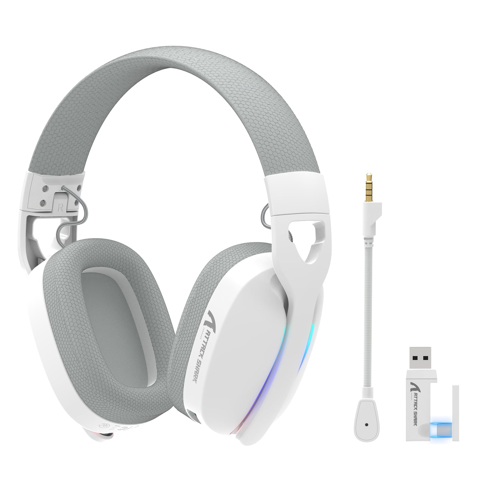 ATTACK SHARK L90 Tri-Mode Gaming Headset - White & Gray, Foldable Design, Detachable Mic