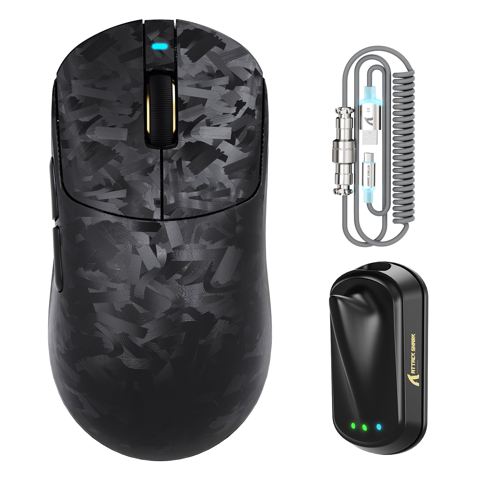 ATTACK SHARK RS3 ULTRA 카본 파이버 무선 PAW3955MAX 게이밍 마우스 C06 Ultra LED 케이블 포함