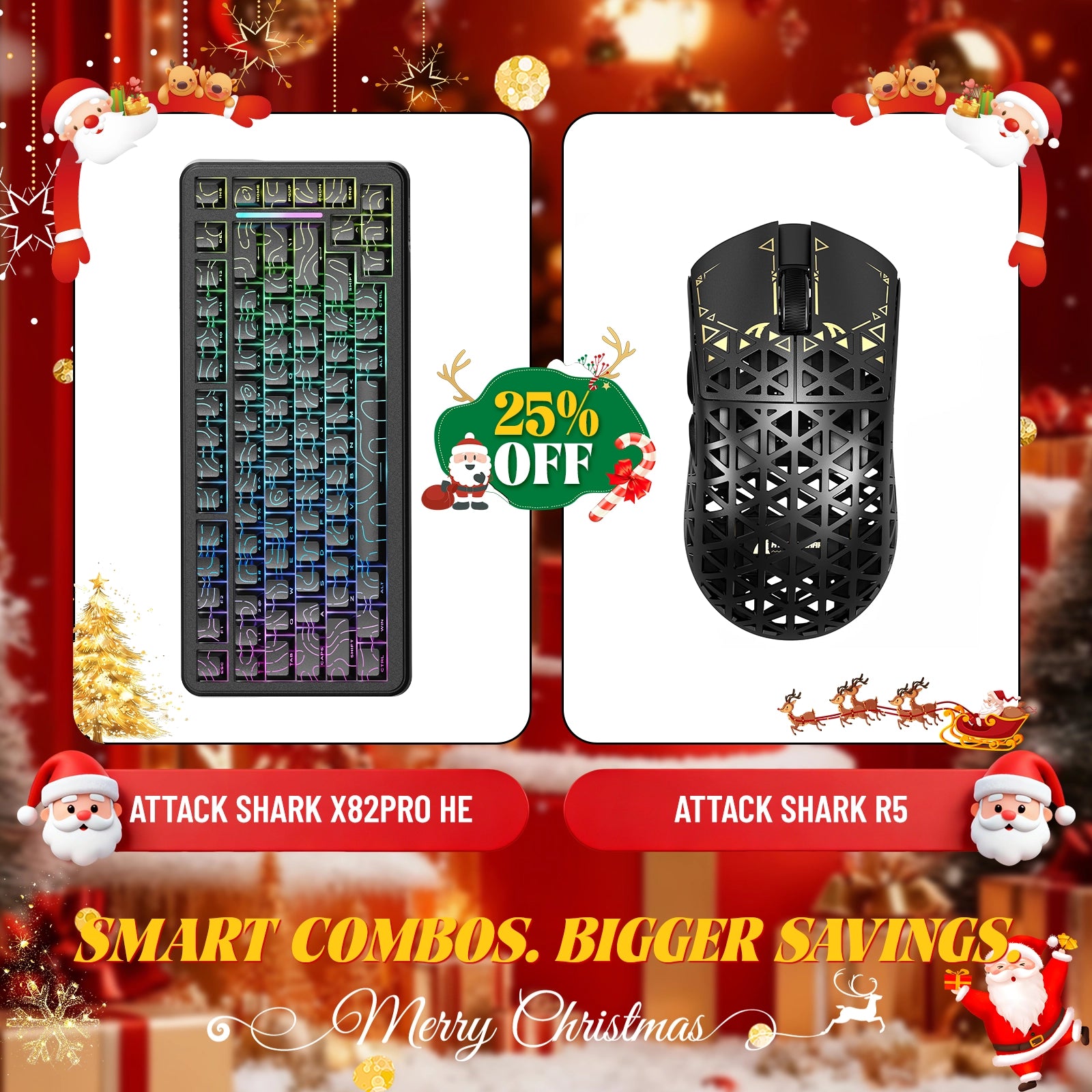 Paquete de teclado de disparo rápido ATTACK SHARK X82PRO HE + ratón inalámbrico para juegos de fibra de carbono R5