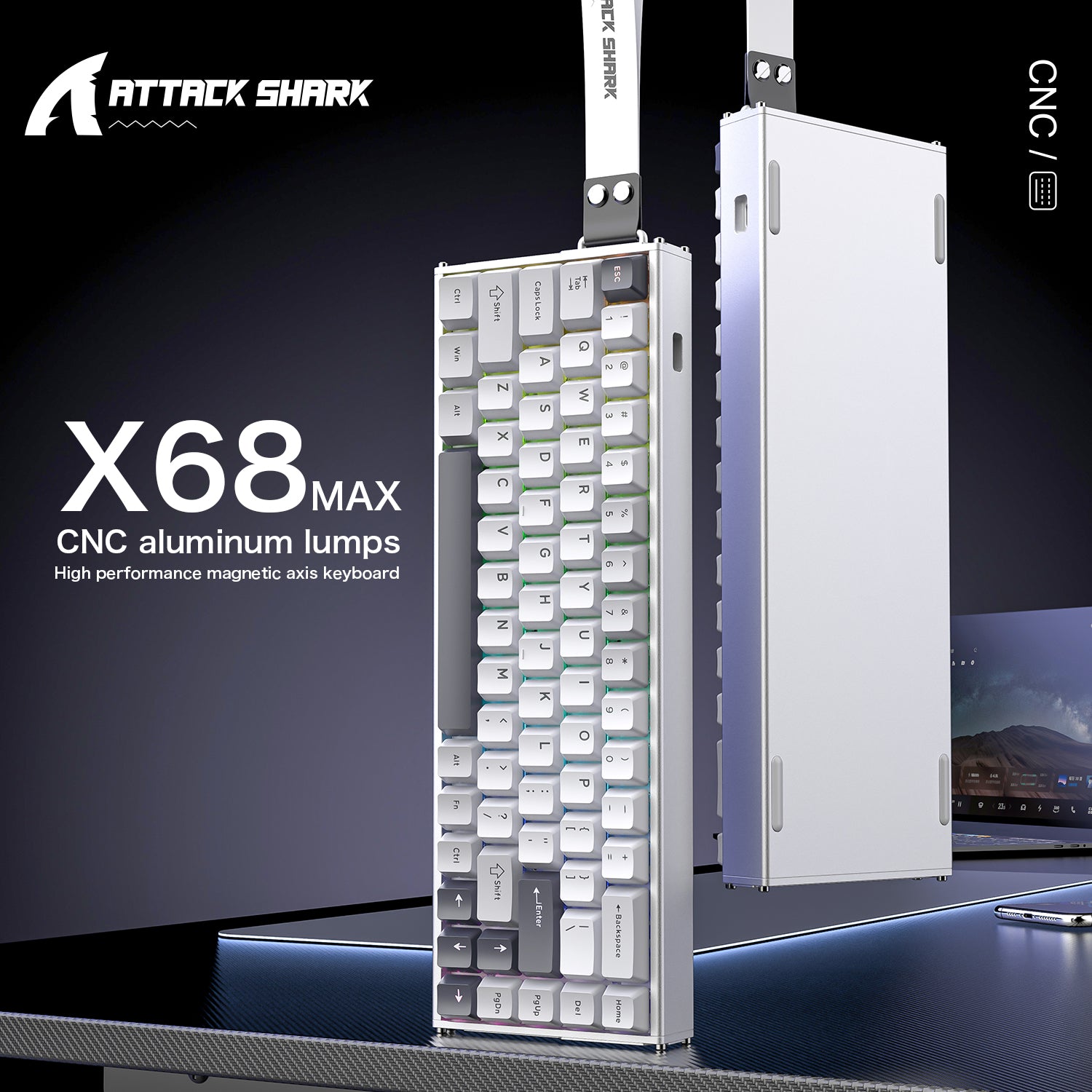 ATTACK SHARK X68MAX HE Rapid Trigger CNC-Aluminium-Tastatur mit Magnetschalter und C01Ultra RGB-Spiralkabel