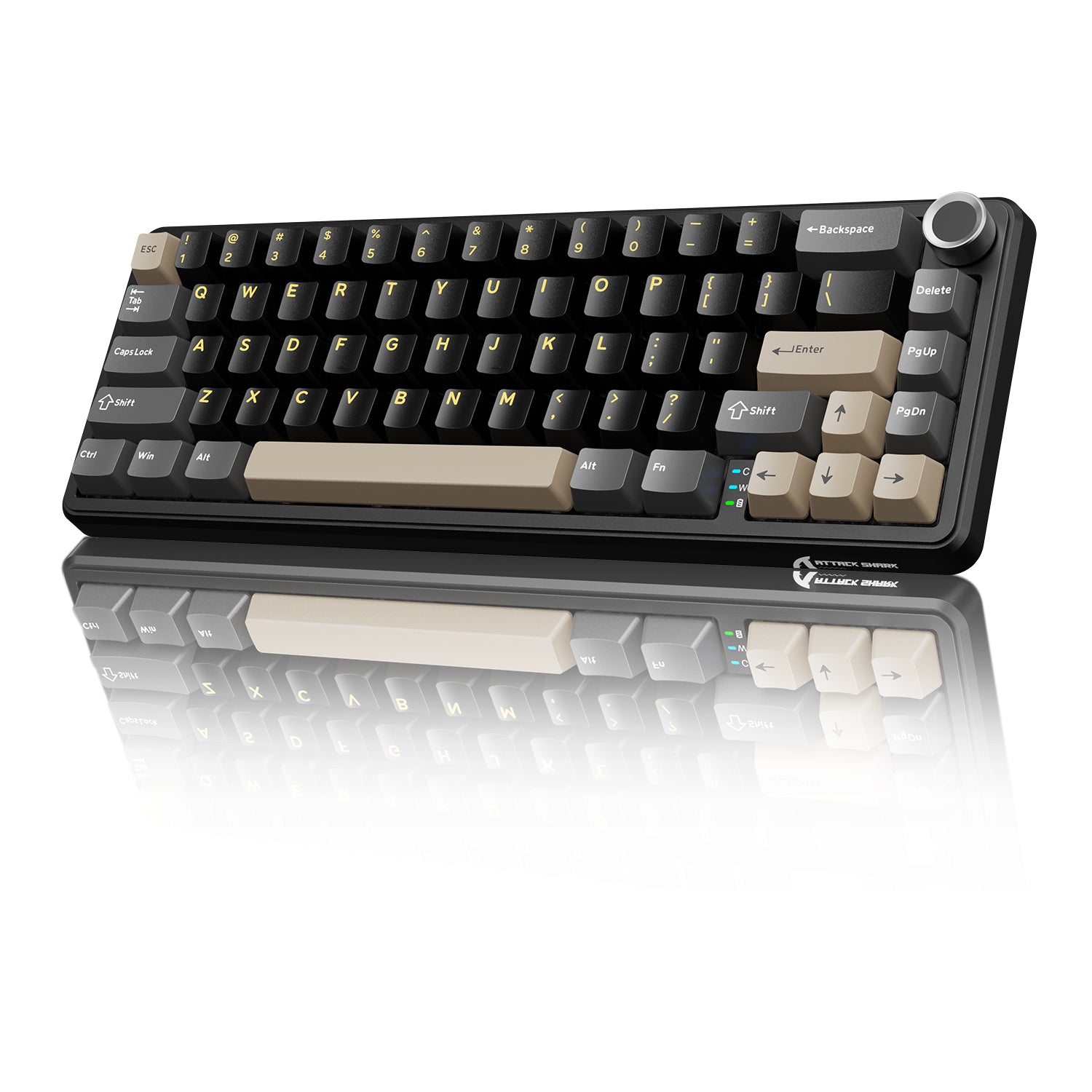 ATTACK SHARK X66 wireless keyboard, black, side-printed PBT keycaps, aluminum knob, cream/grey keycaps