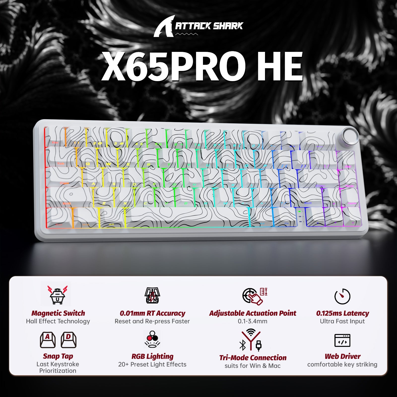 ATTACK SHARK X65PRO HE Kabellose Rapid Trigger-Tastatur mit Magnetschalter