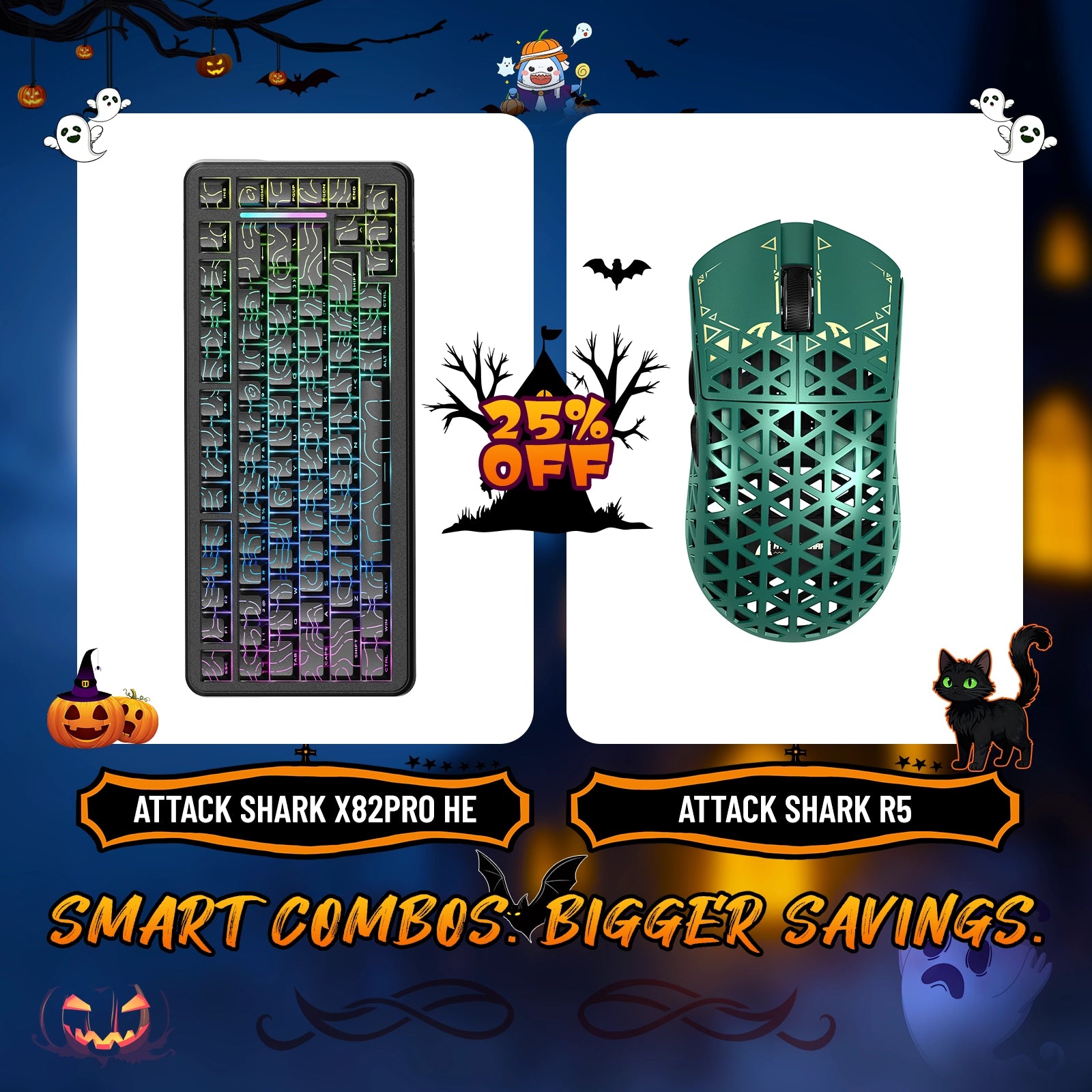 ATTACK SHARK X82PRO HE Rapid Trigger-Tastatur + R5 Carbon Fiber Wireless Gaming-Maus im Bundle