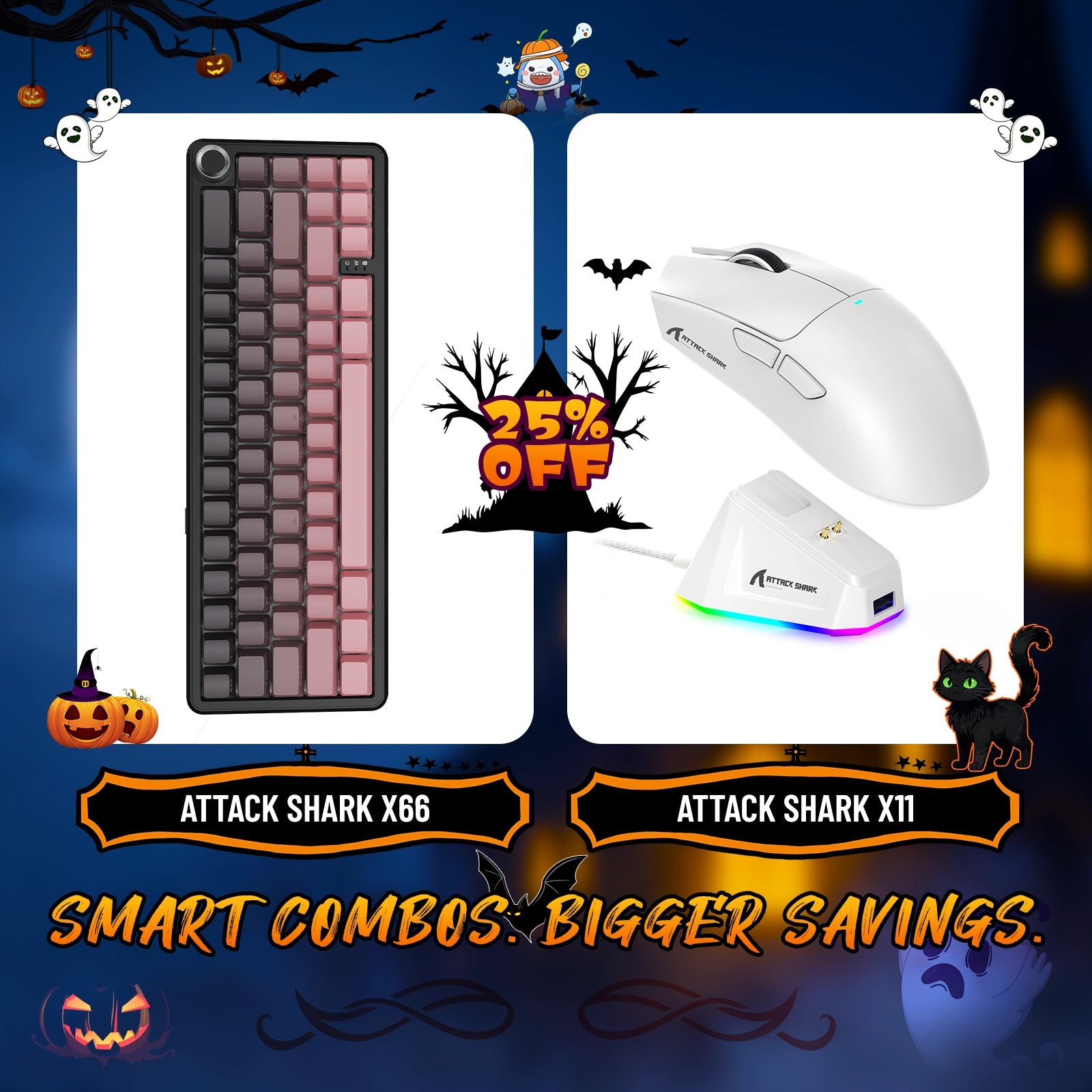 ATTACK SHARK X66 Kabellose mechanische Tastatur + X11 Kabellose Gaming-Maus