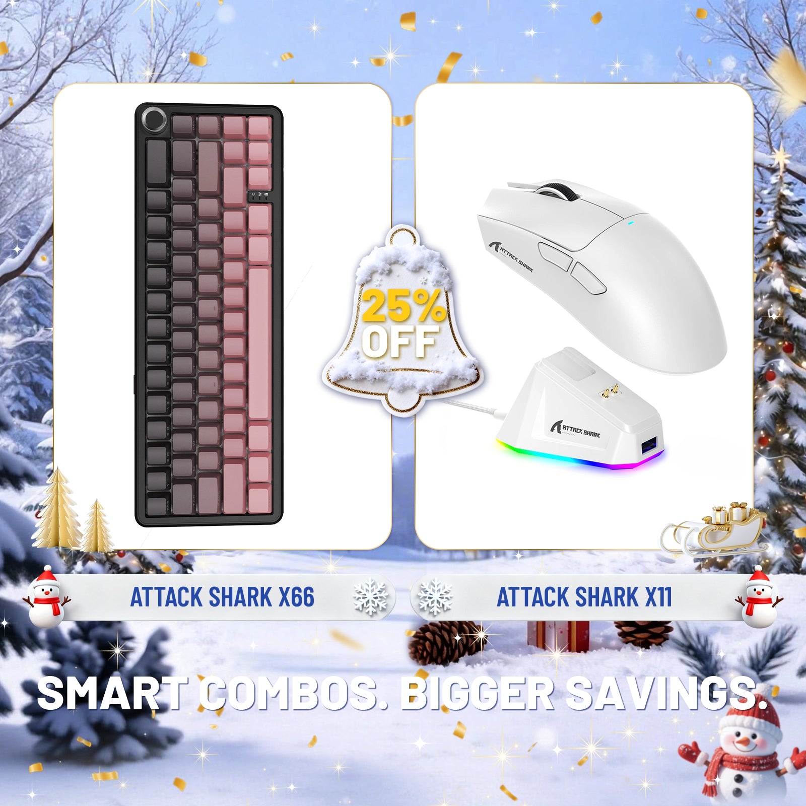 Teclado mecánico inalámbrico ATTACK SHARK X66 + ratón inalámbrico para juegos X11