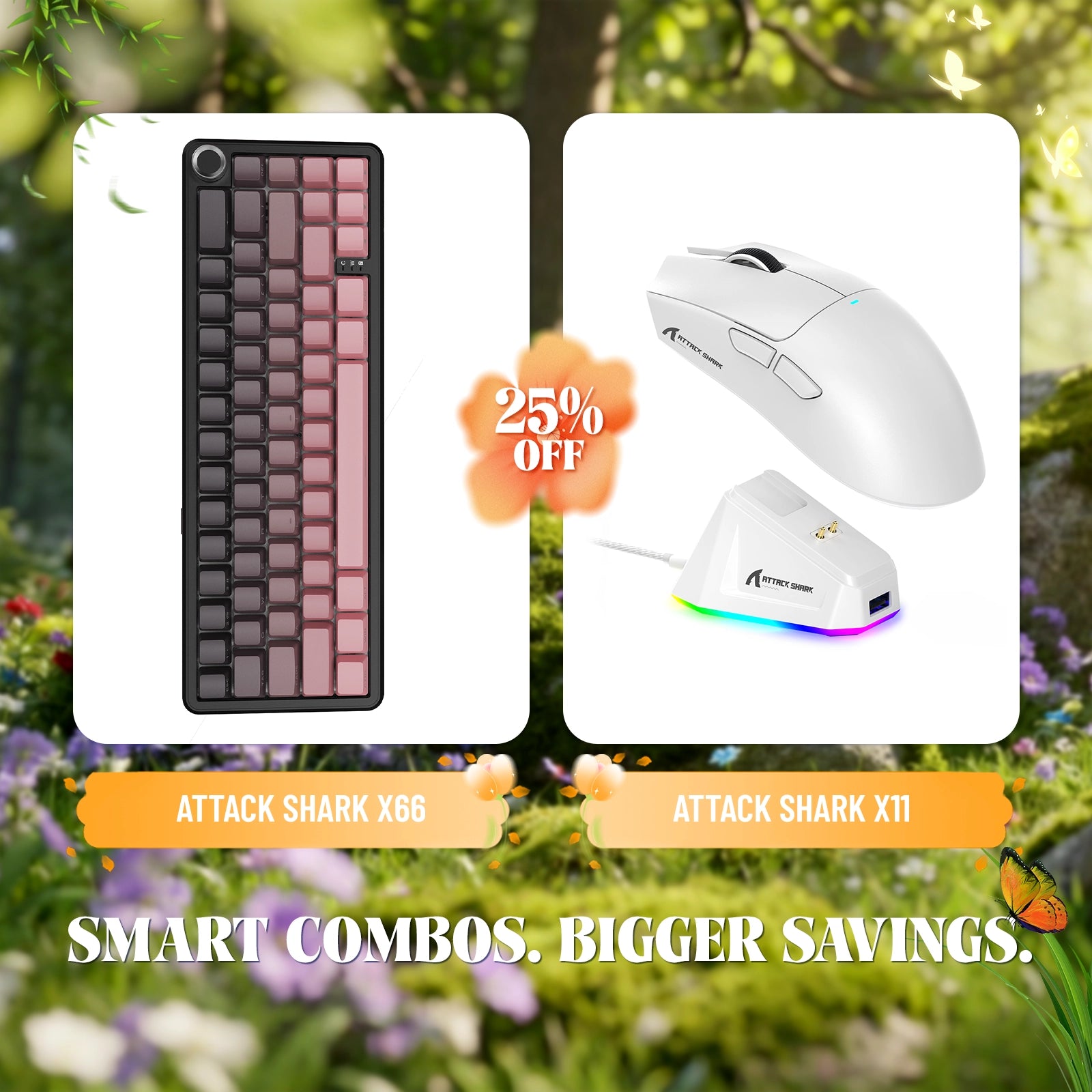 ATTACK SHARK X66 Kabellose mechanische Tastatur + X11 Kabellose Gaming-Maus