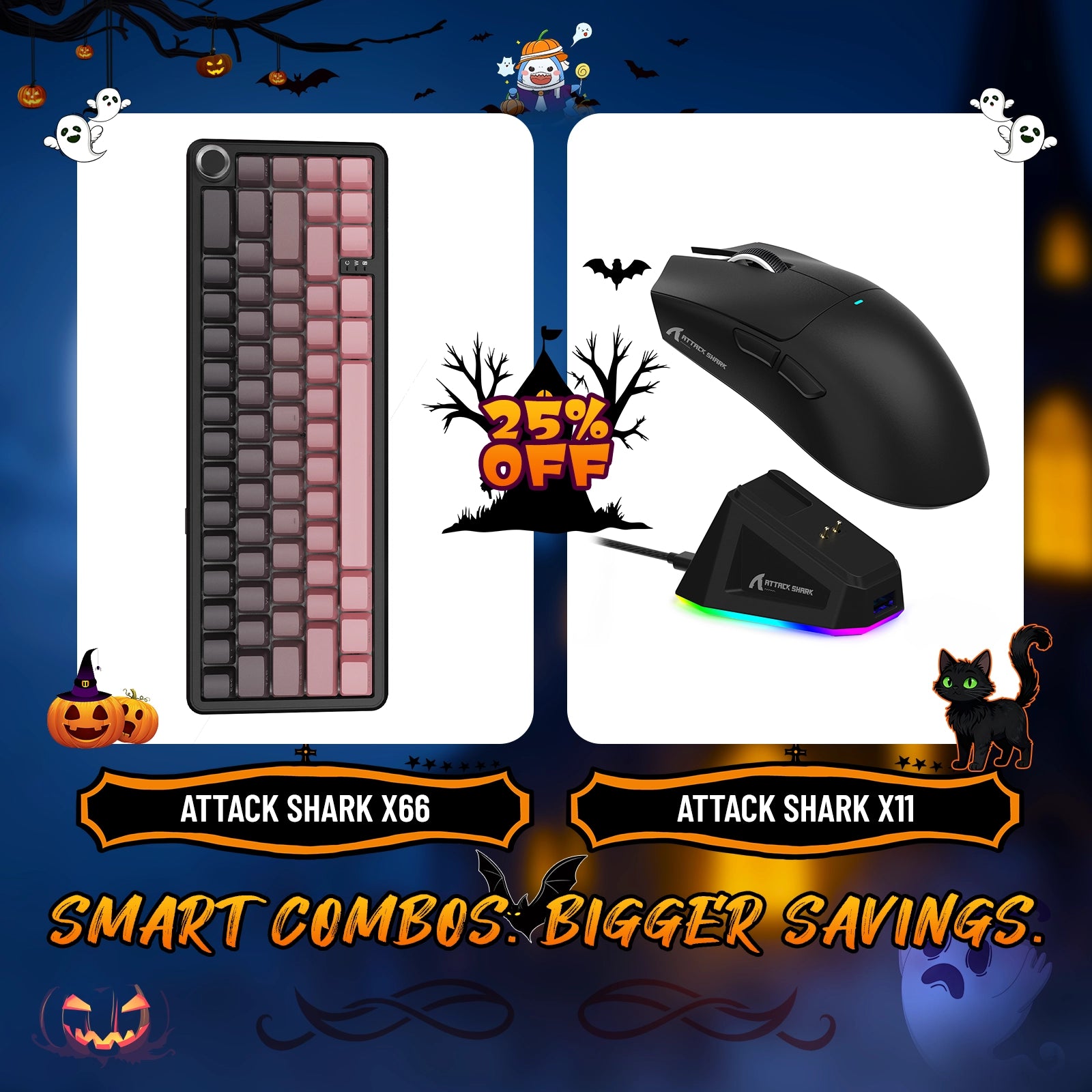 ATTACK SHARK X66 Kabellose mechanische Tastatur + X11 Kabellose Gaming-Maus