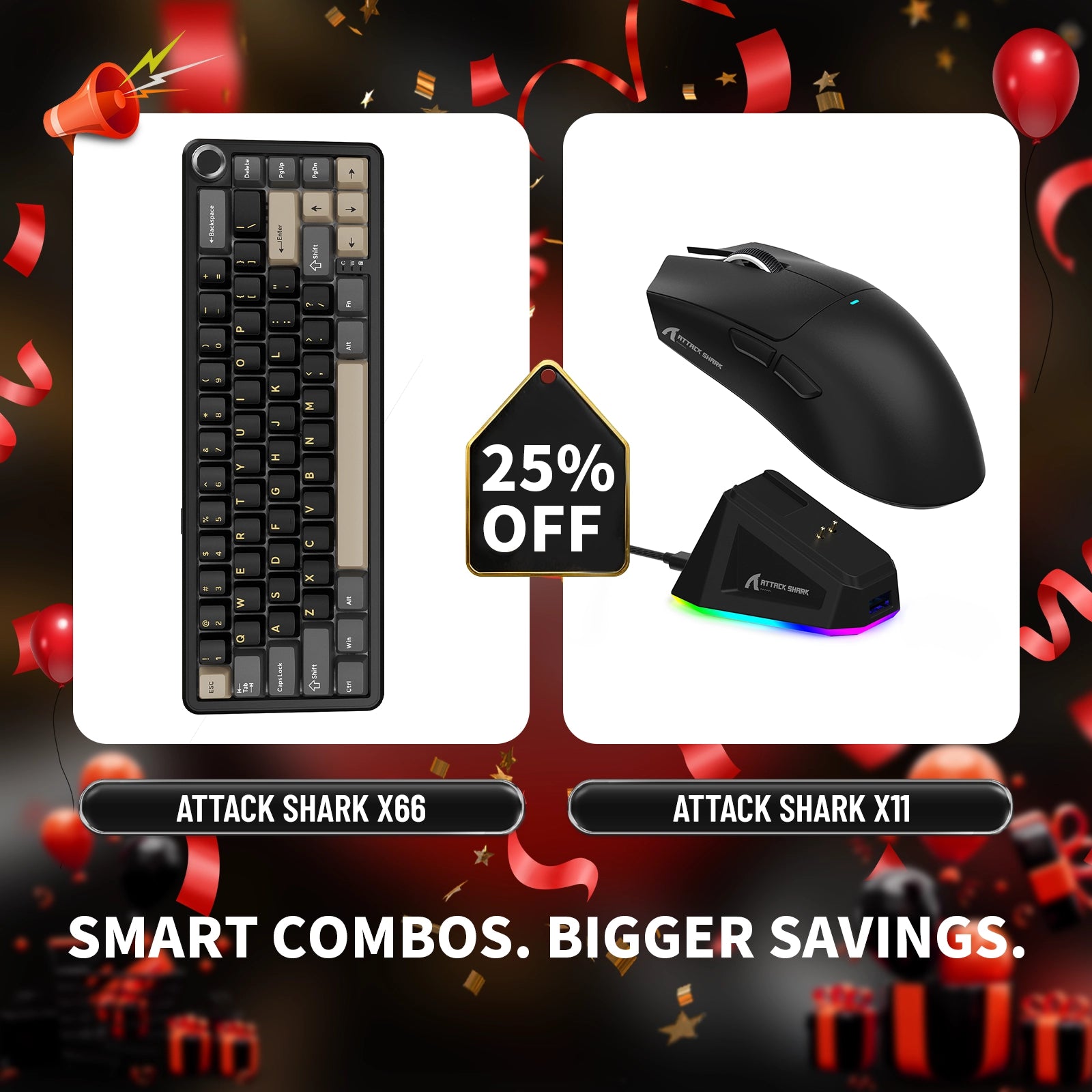 ATTACK SHARK X66 Wireless Mechanical Keyboard + X11 Wireless Gaming Mouse