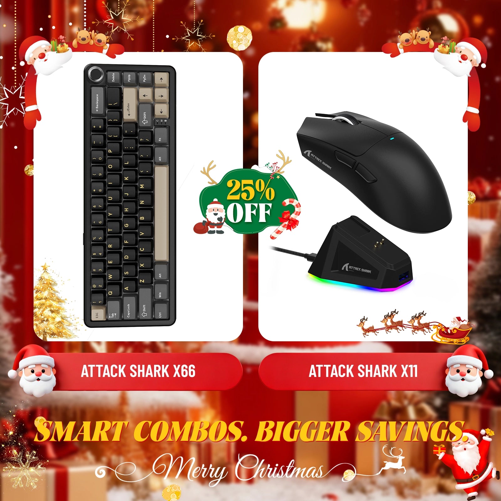 ATTACK SHARK X66 Wireless Mechanical Keyboard + X11 Wireless Gaming Mouse