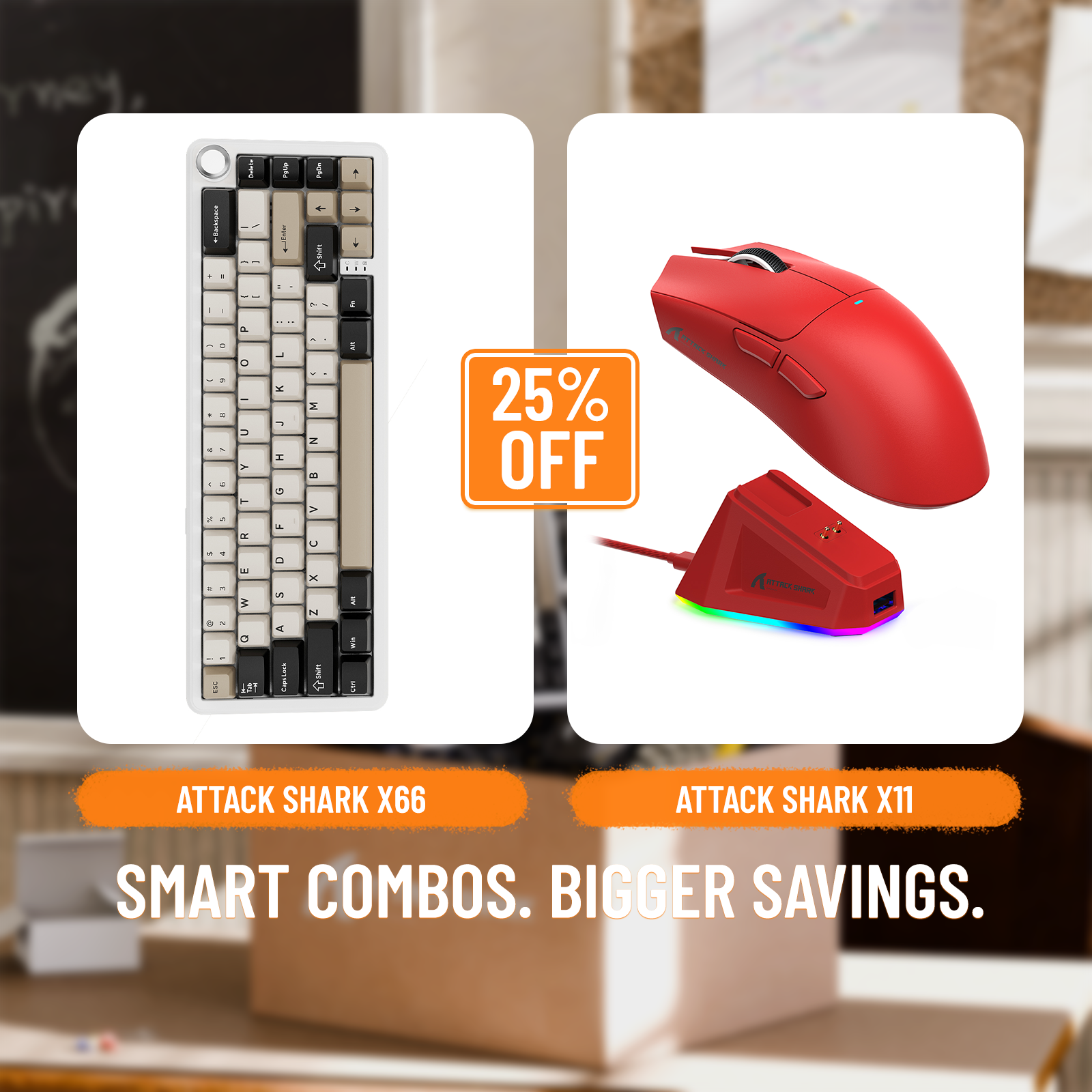Clavier mécanique sans fil ATTACK SHARK X66 + souris de jeu sans fil X11