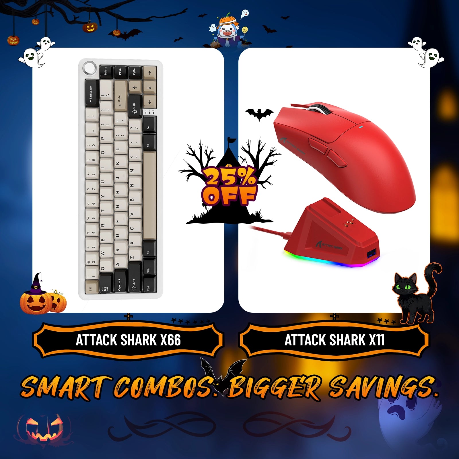 ATTACK SHARK X66 Kabellose mechanische Tastatur + X11 Kabellose Gaming-Maus