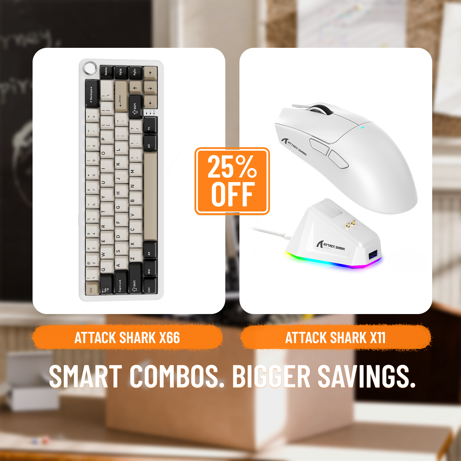 Clavier mécanique sans fil ATTACK SHARK X66 + souris de jeu sans fil X11