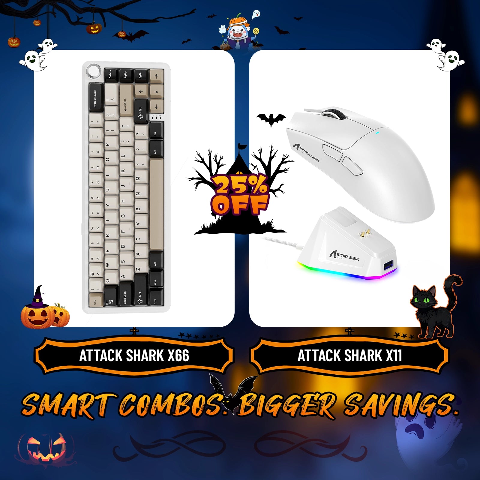 ATTACK SHARK X66 Kabellose mechanische Tastatur + X11 Kabellose Gaming-Maus