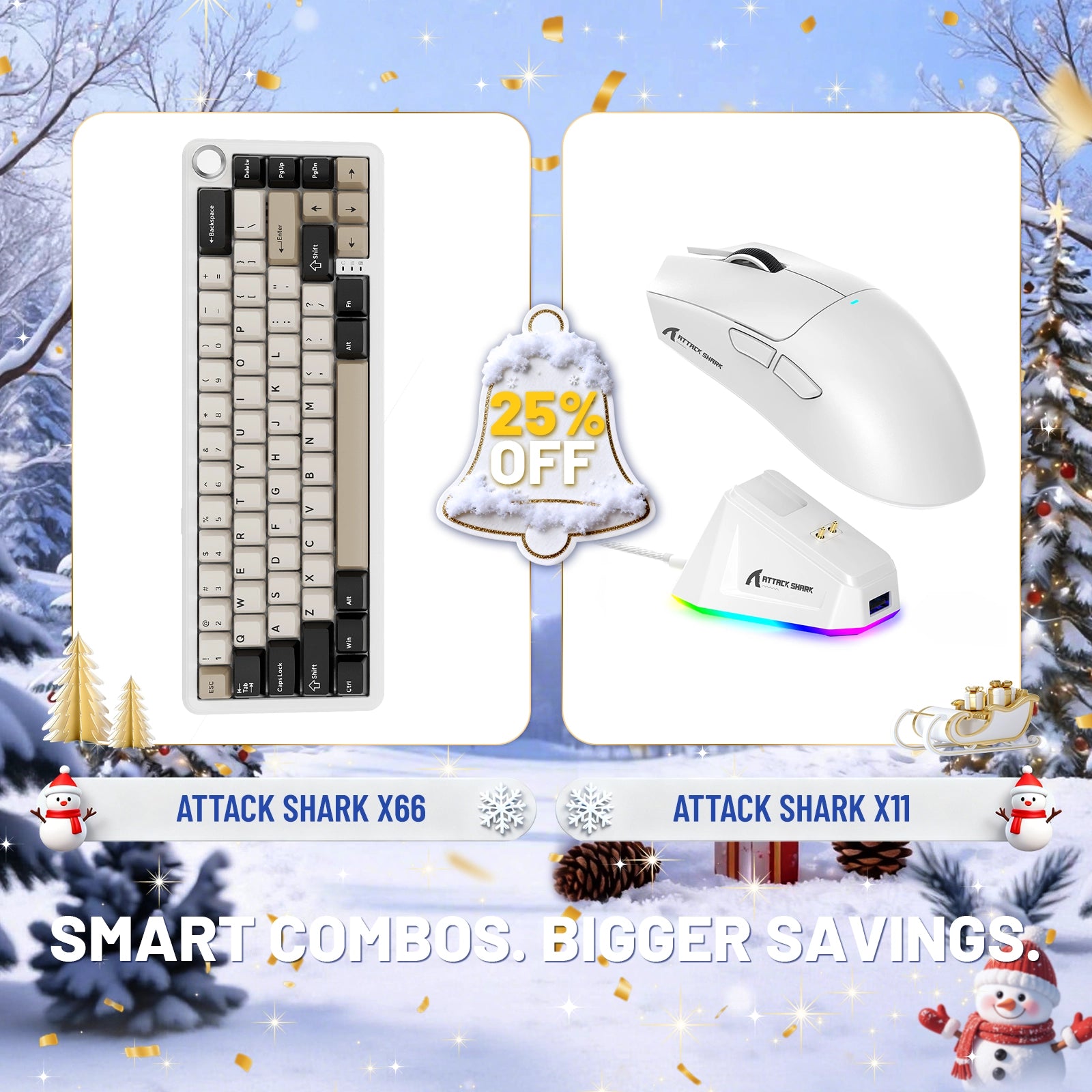 Teclado mecánico inalámbrico ATTACK SHARK X66 + ratón inalámbrico para juegos X11