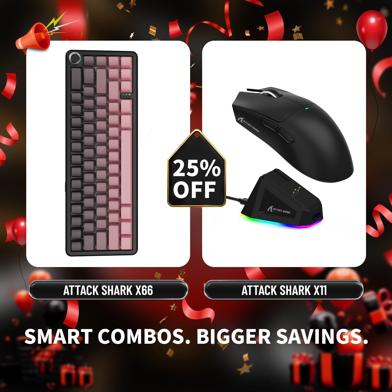 ATTACK SHARK X66 Wireless Mechanical Keyboard + X11 Wireless Gaming Mouse