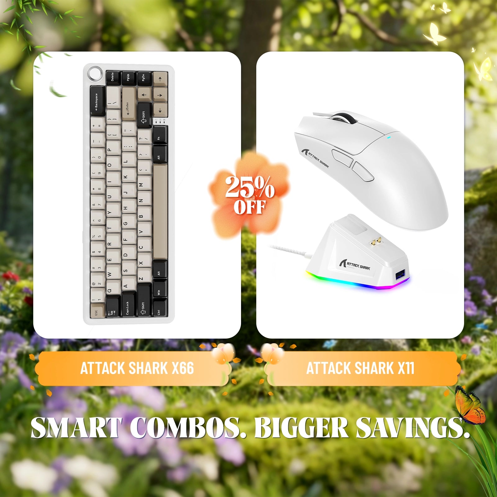 ATTACK SHARK X66 Kabellose mechanische Tastatur + X11 Kabellose Gaming-Maus