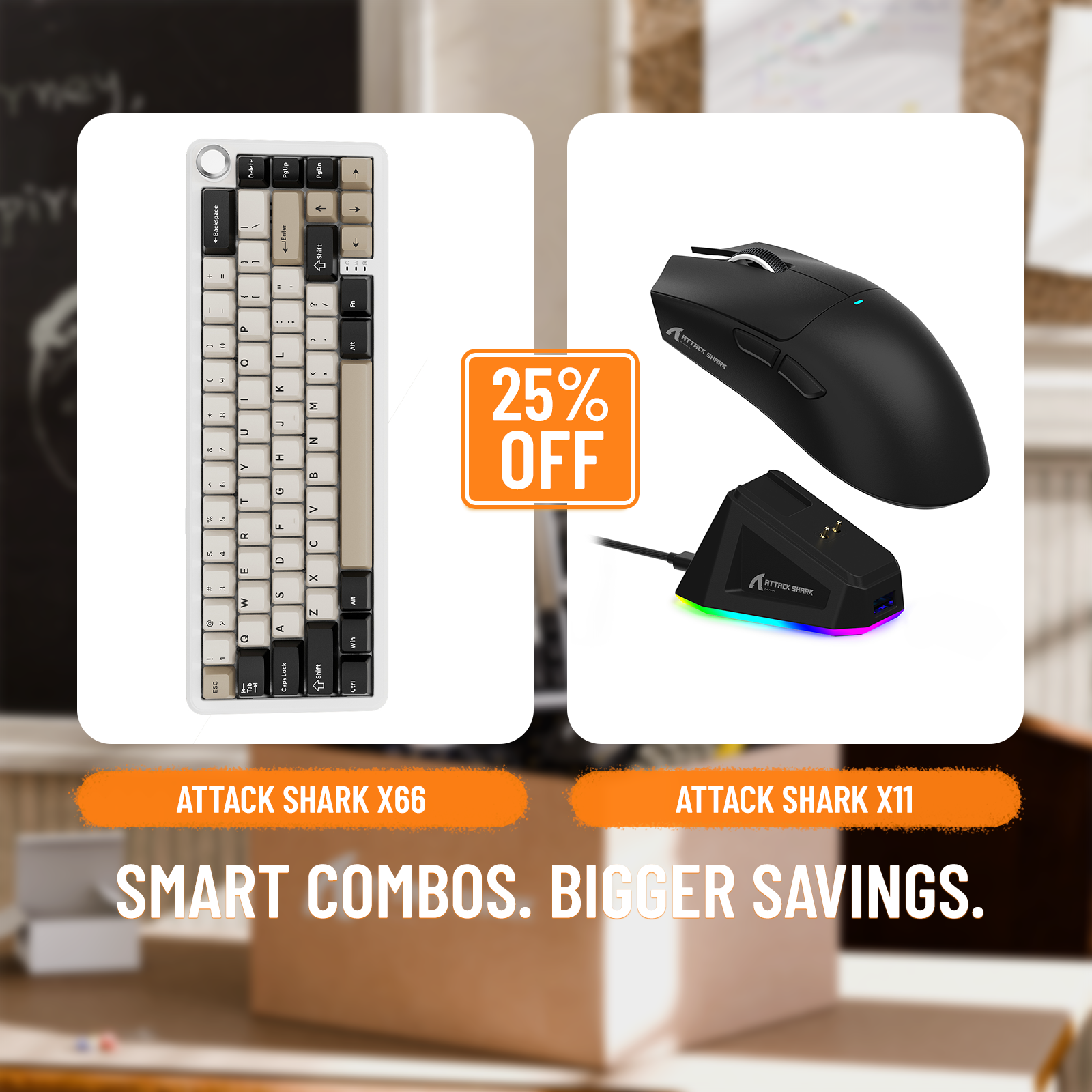 Clavier mécanique sans fil ATTACK SHARK X66 + souris de jeu sans fil X11