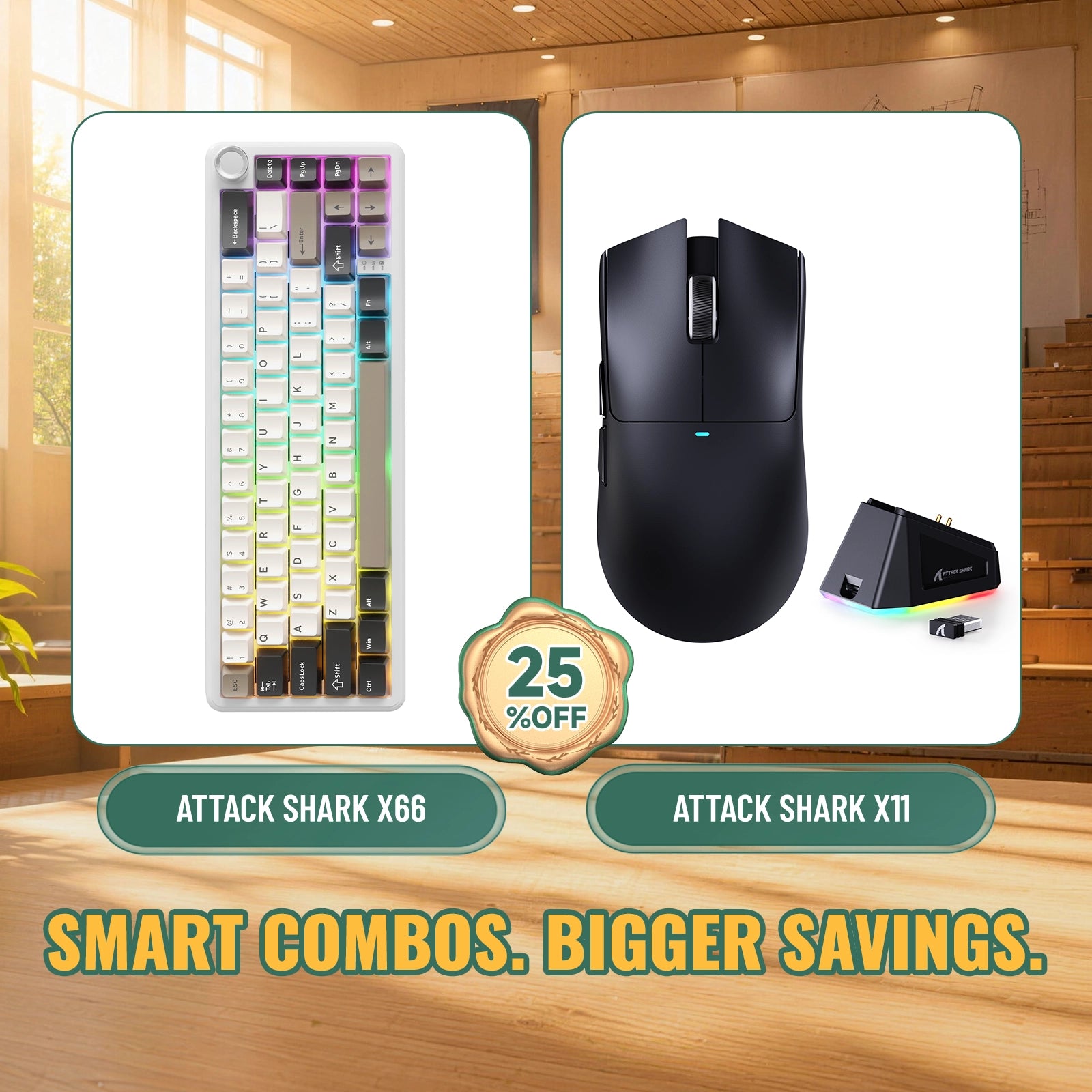 Paquete ATTACK SHARK X66 teclado mecánico inalámbrico + ratón para juegos inalámbrico X11