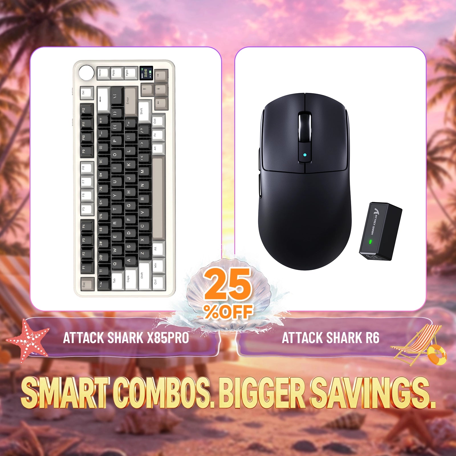 ATTACK SHARK X85PRO Tri-mode Mechaniczna klawiatura z uszczelką + zestaw bezprzewodowej myszy do gier R6