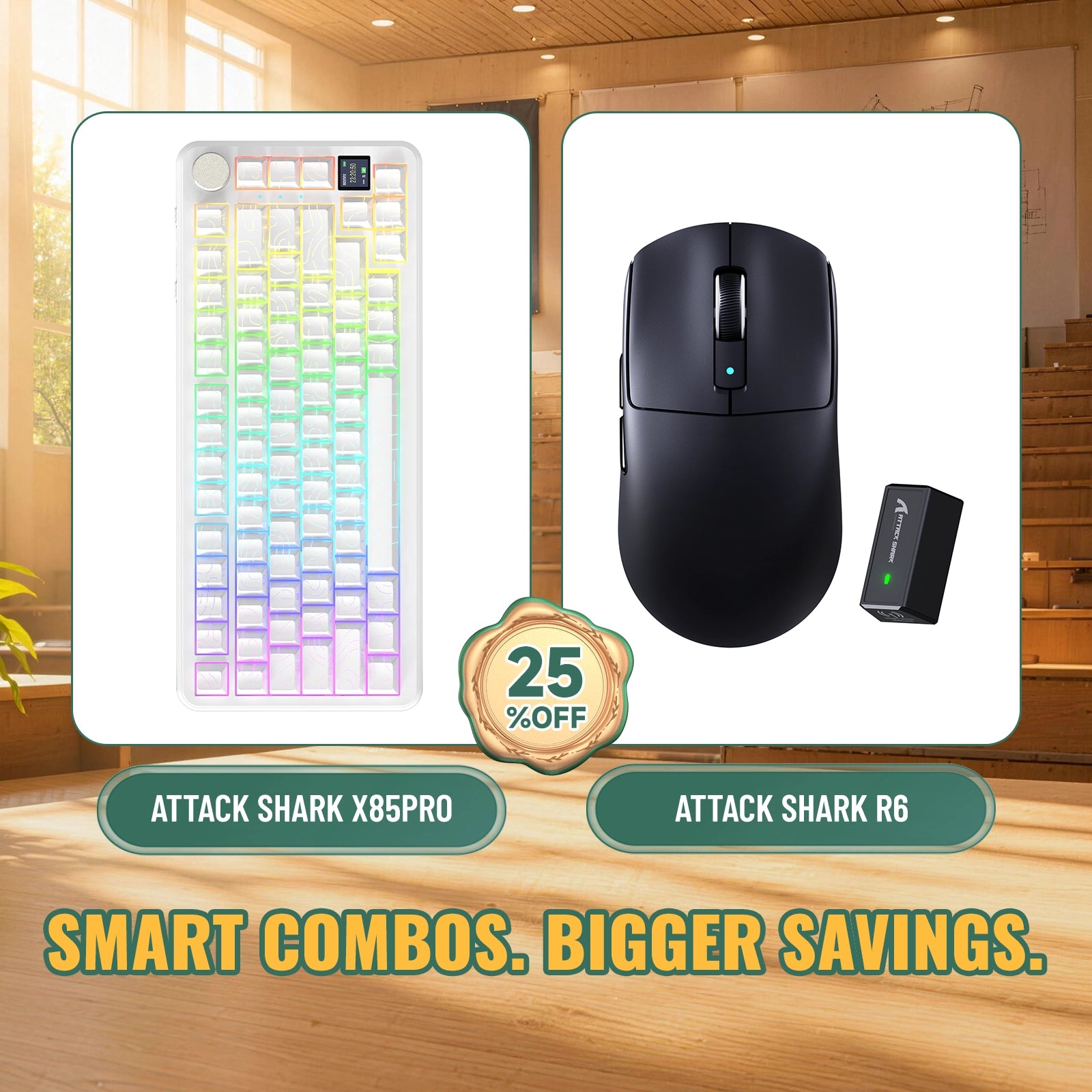 Paquete ATTACK SHARK X85PRO teclado mecánico tri-modo con junta + ratón para juegos inalámbrico R6