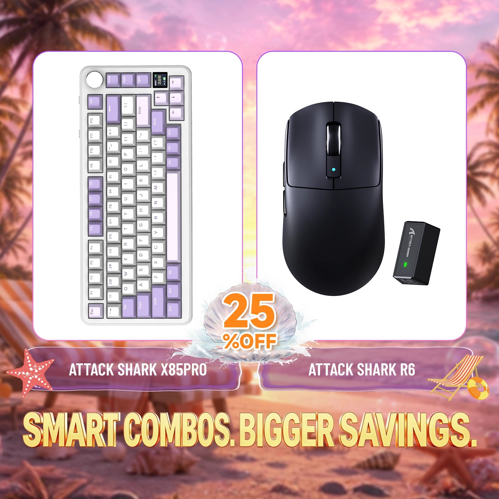 ATTACK SHARK X85PRO Tri-mode Mechaniczna klawiatura z uszczelką + zestaw bezprzewodowej myszy do gier R6