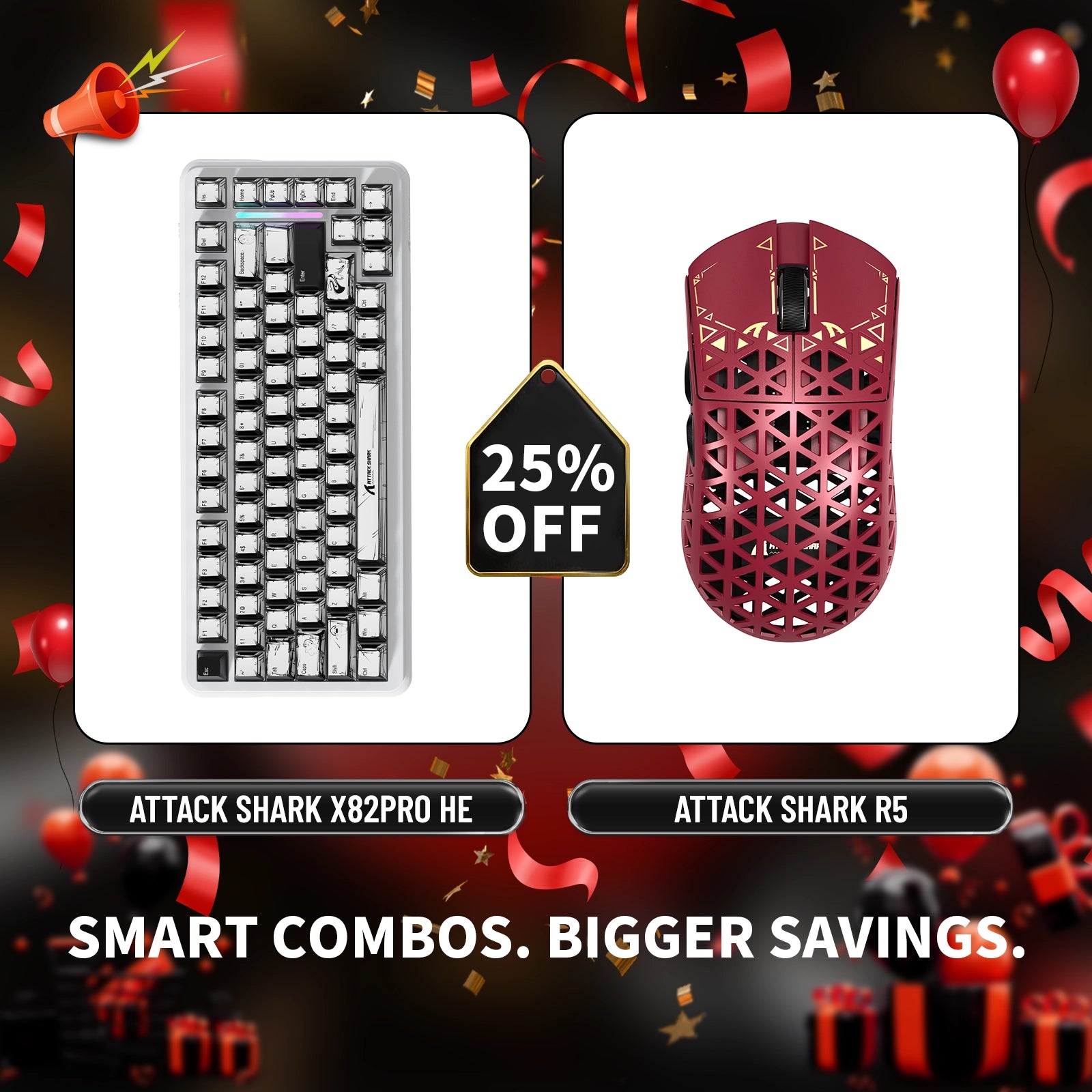 ATTACK SHARK X82PRO HE Rapid Trigger-Tastatur + R5 Carbon Fiber Wireless Gaming-Maus im Bundle