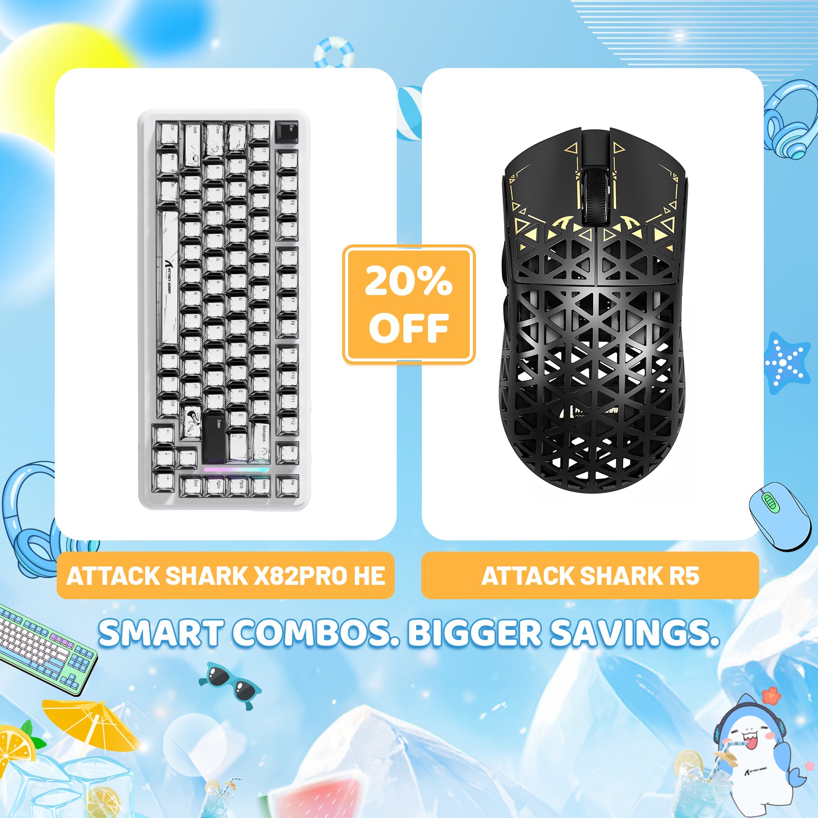 ATTACK SHARK X82PRO HE Rapid Trigger Keyboard + R5 Carbon Fiber Wireless Gaming Mouse Bundle