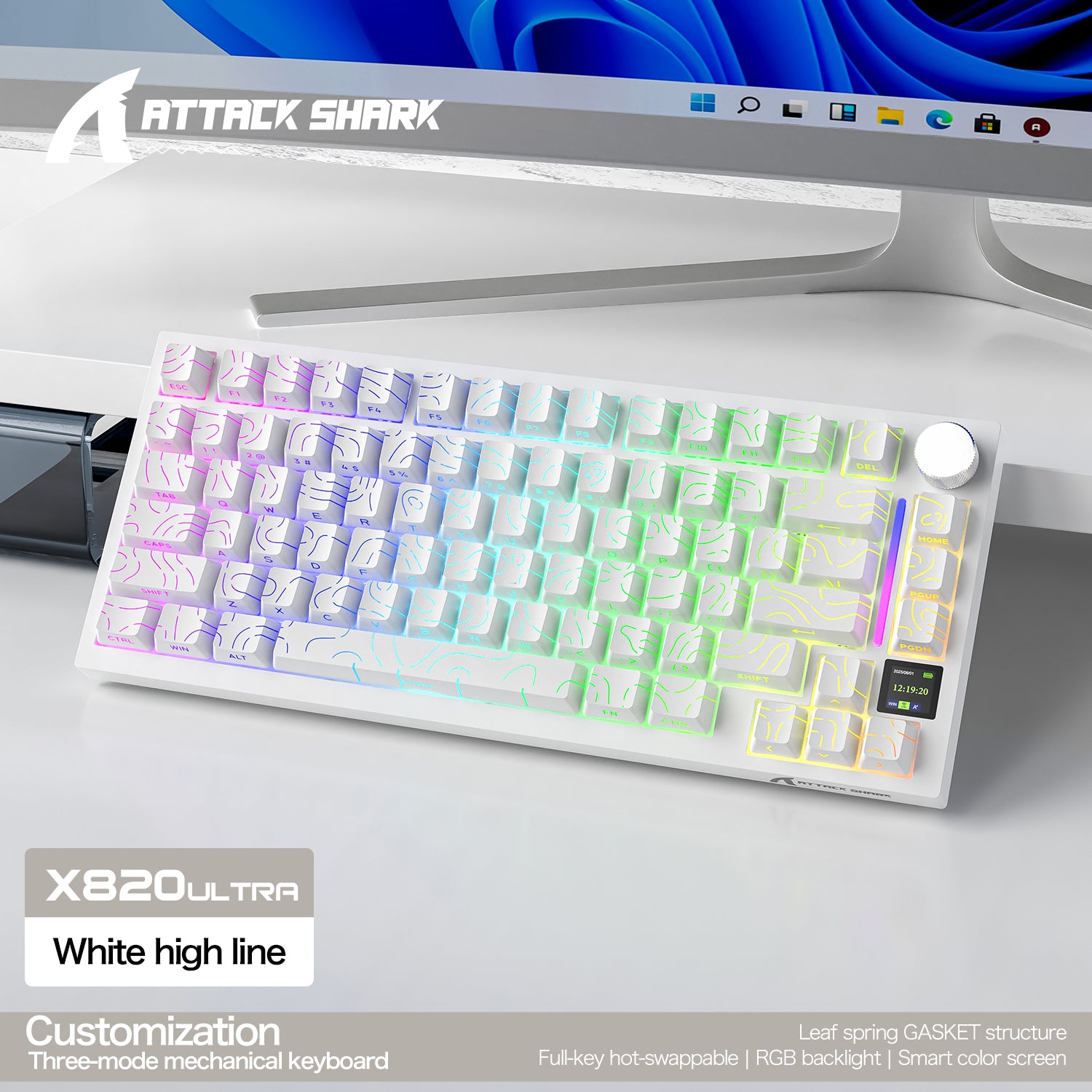 Teclado mecánico ATTACK SHARK X820ULTRA con cable en espiral C01ULTRA