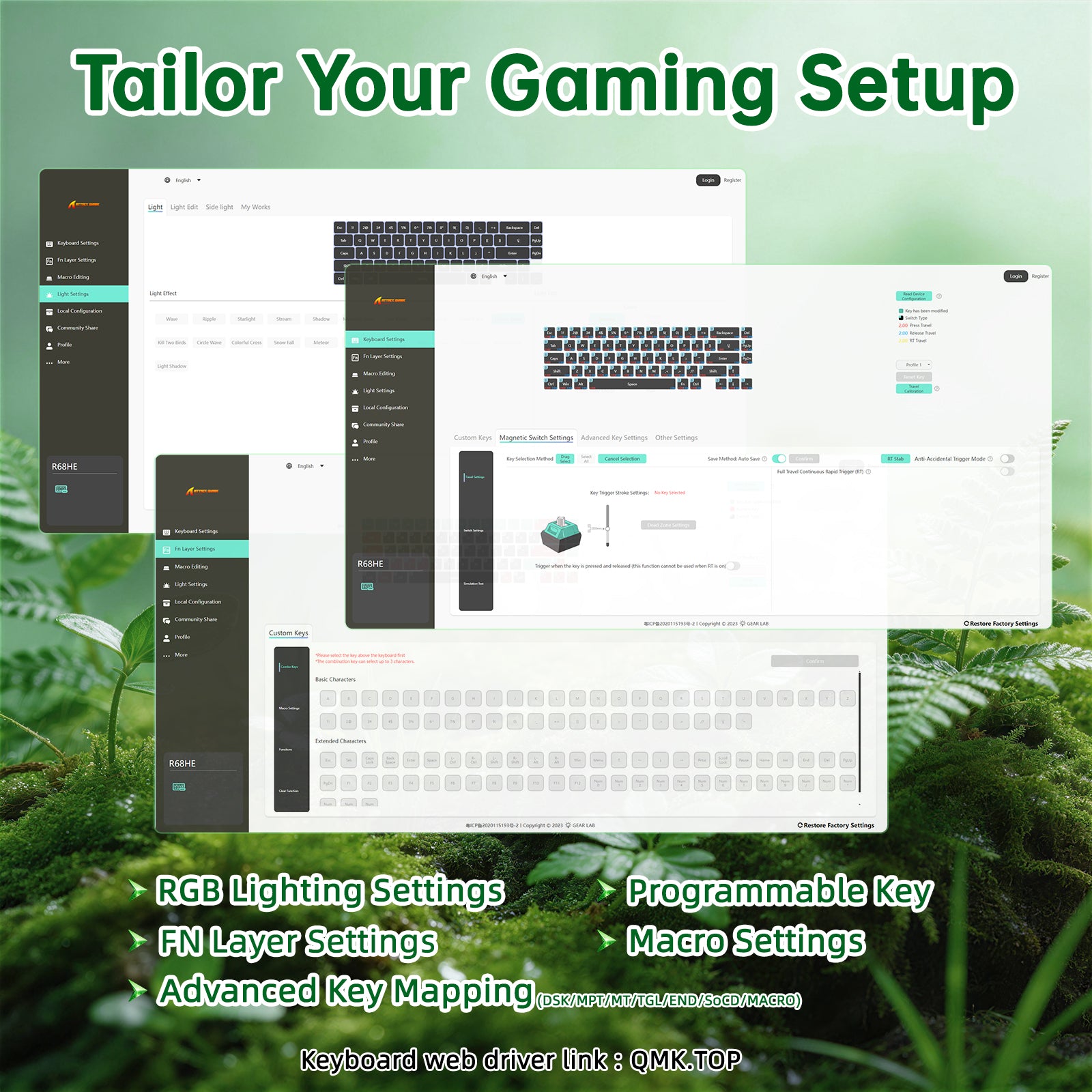 ATTACK SHARK R68 HE 카본 파이버 유선 래피드 트리거 마그네틱 스위치 키보드 (C01 울트라 RGB 코일드 케이블 포함)