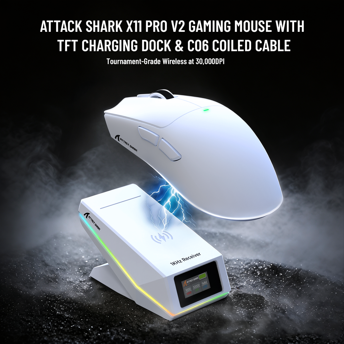 ATTACK SHARK X11 PRO V2 무선 게이밍 마우스 TFT 디스플레이 충전 도크와 C06 코일 케이블 포함