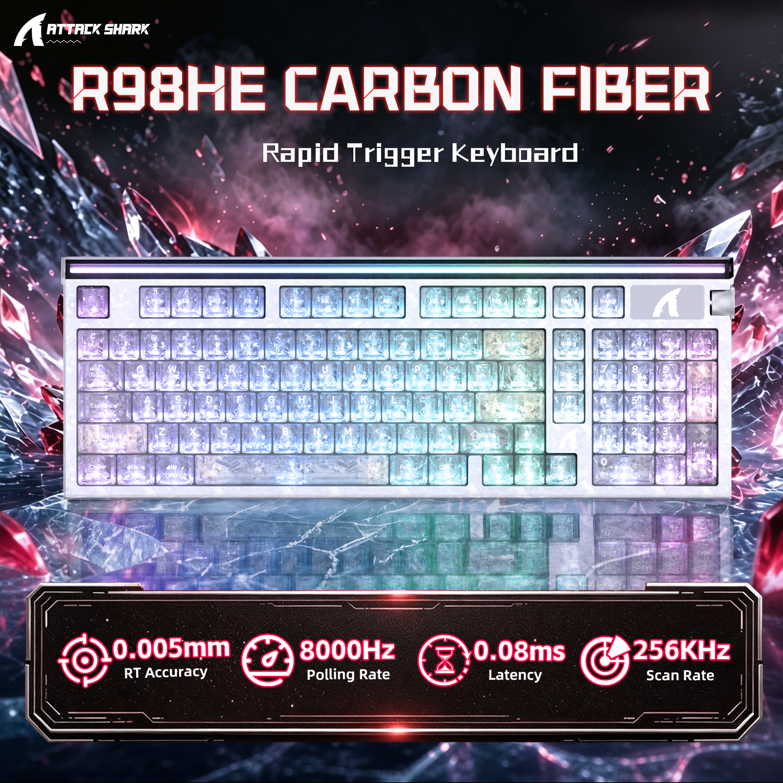 ATTACK SHARK R98 HE カーボンファイバー有線ラピッドトリガー磁気スイッチキーボード C01 Ultra RGB コイルケーブル付き