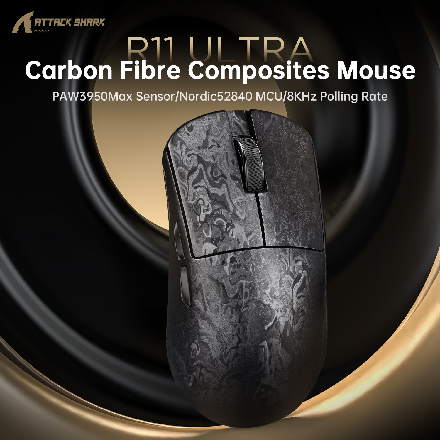 ATTACK SHARK R11 ULTRA Carbon Fiber Wireless 8K PAW3950MAX Gaming Mouse