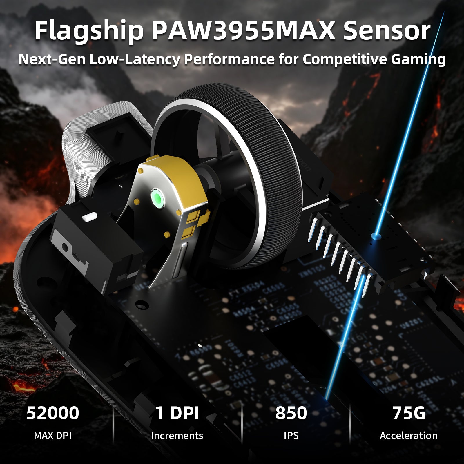 ATTACK SHARK RS3 ULTRA 카본 파이버 무선 PAW3955MAX 게이밍 마우스 C06 Ultra LED 케이블 포함