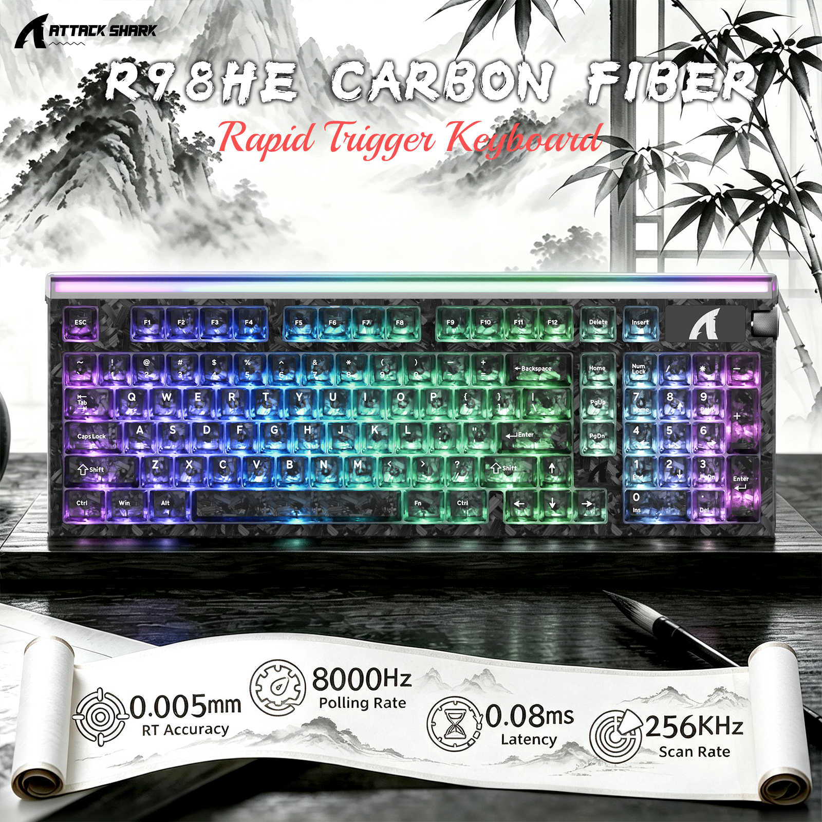 ATTACK SHARK R98 HE カーボンファイバー有線ラピッドトリガー磁気スイッチキーボード C01 Ultra RGB コイルケーブル付き