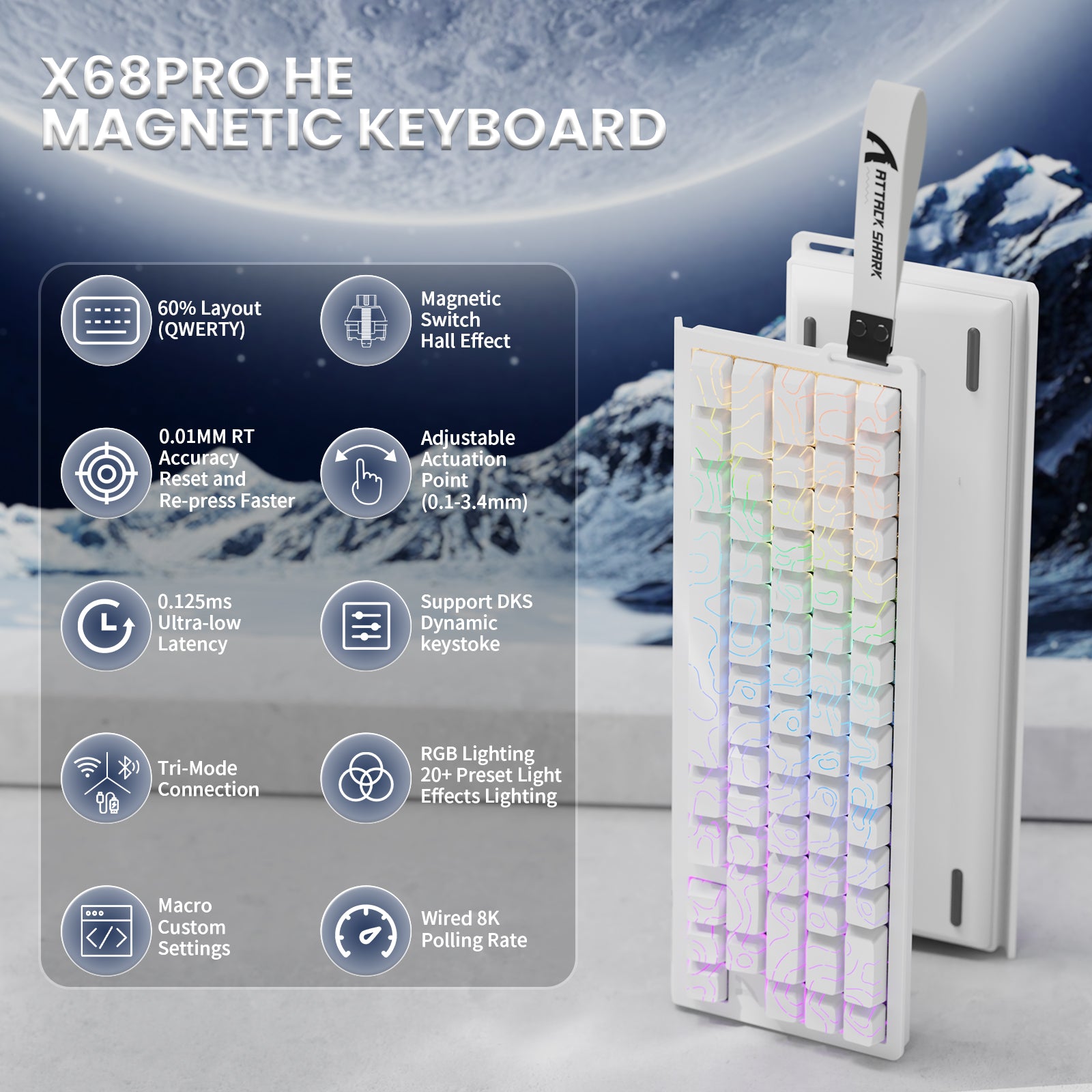ATTACK SHARK X68PRO HE Kabellose Rapid Trigger-Tastatur mit Spiralkabel