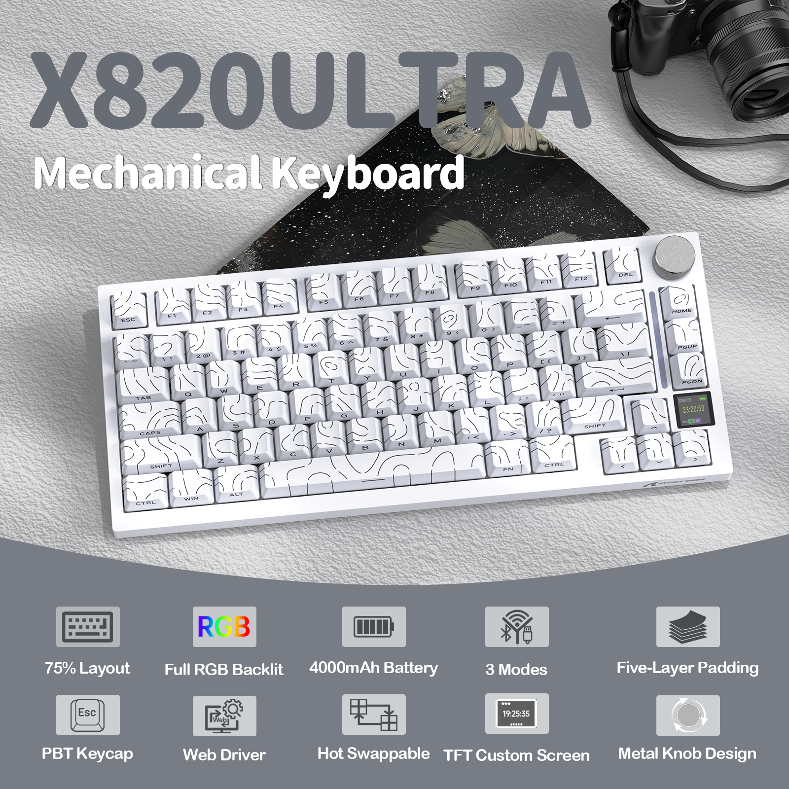 Clavier mécanique à joint tri-mode ATTACK SHARK X820Ultra