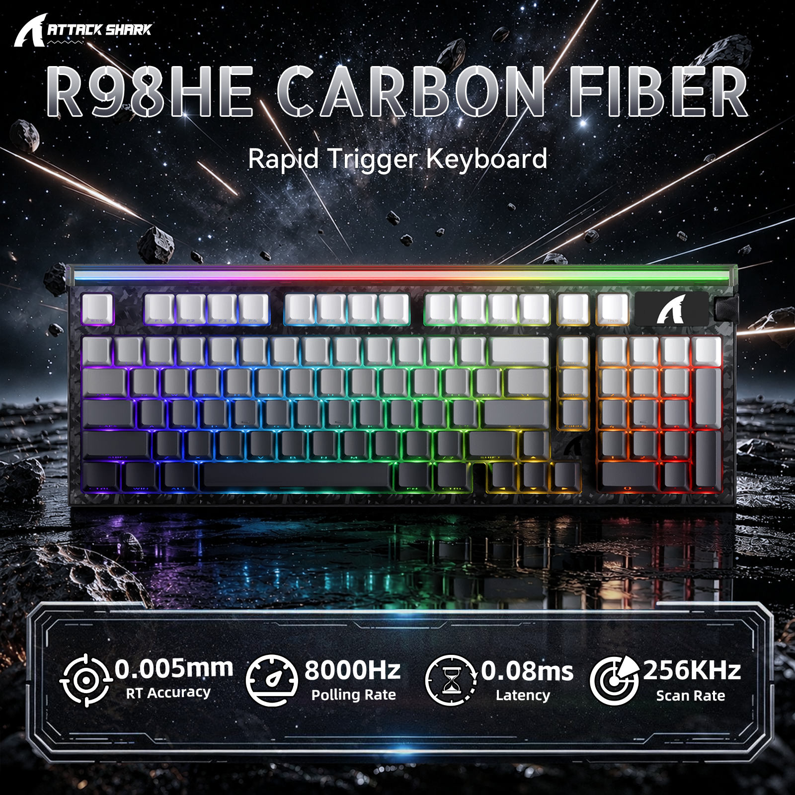 ATTACK SHARK R98 HE カーボンファイバー有線ラピッドトリガー磁気スイッチキーボード C01 Ultra RGB コイルケーブル付き