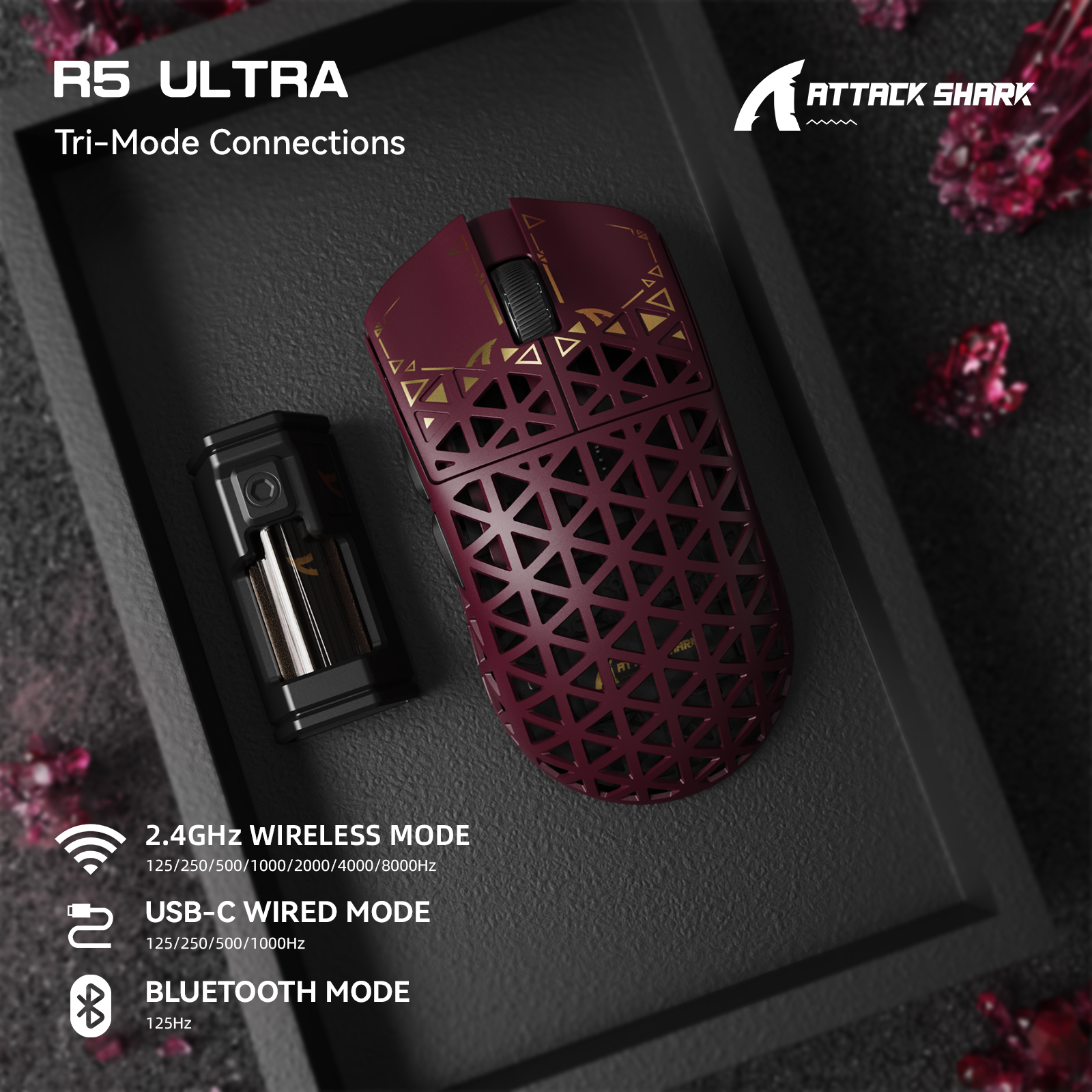 ATTACK SHARK R5 Ultra Carbon Fiber Wireless 8K PAW3950MAX Gaming Mouse
