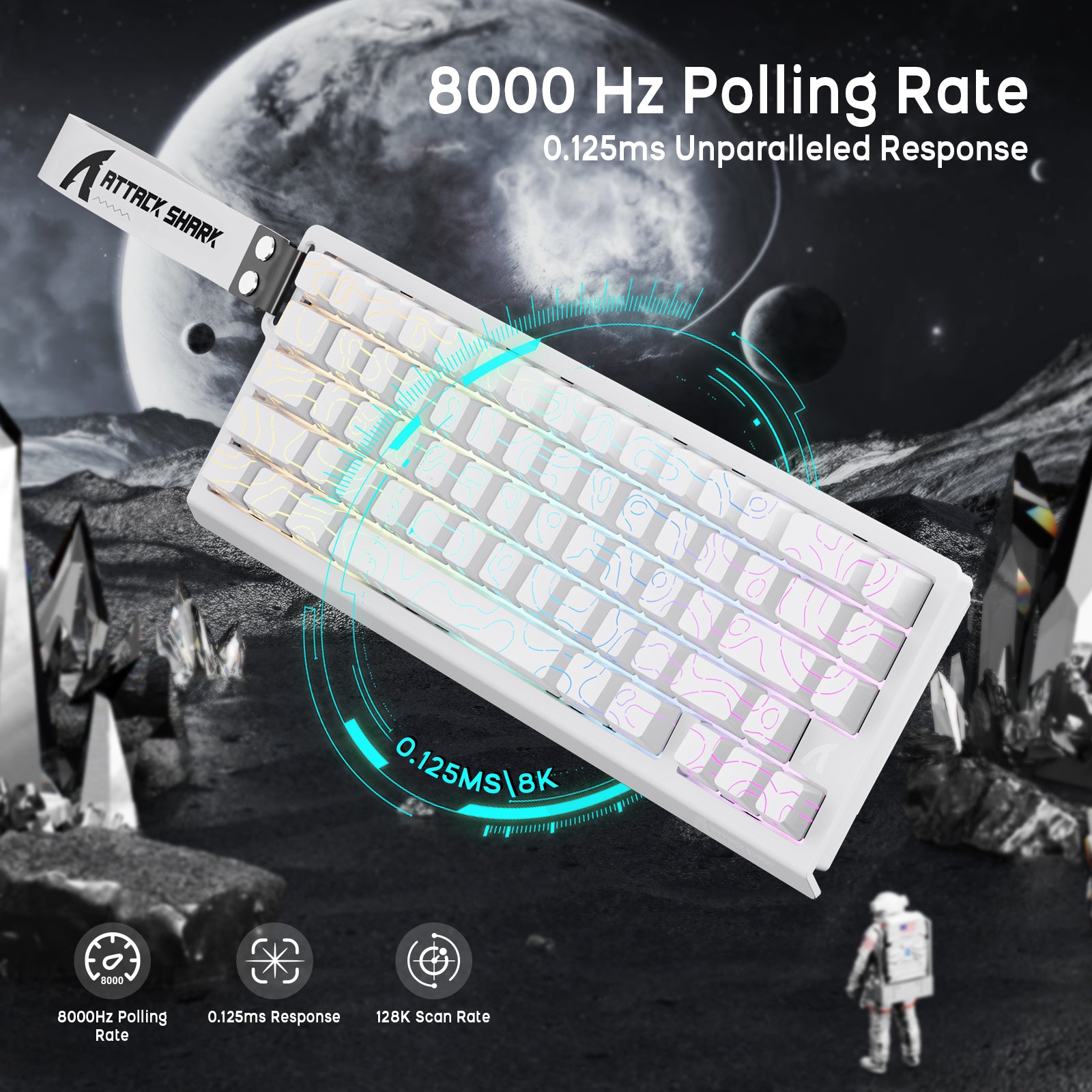 ATTACK SHARK X68HE White Magnetic Keyboard with 8000Hz Polling Rate and RGB Backlighting