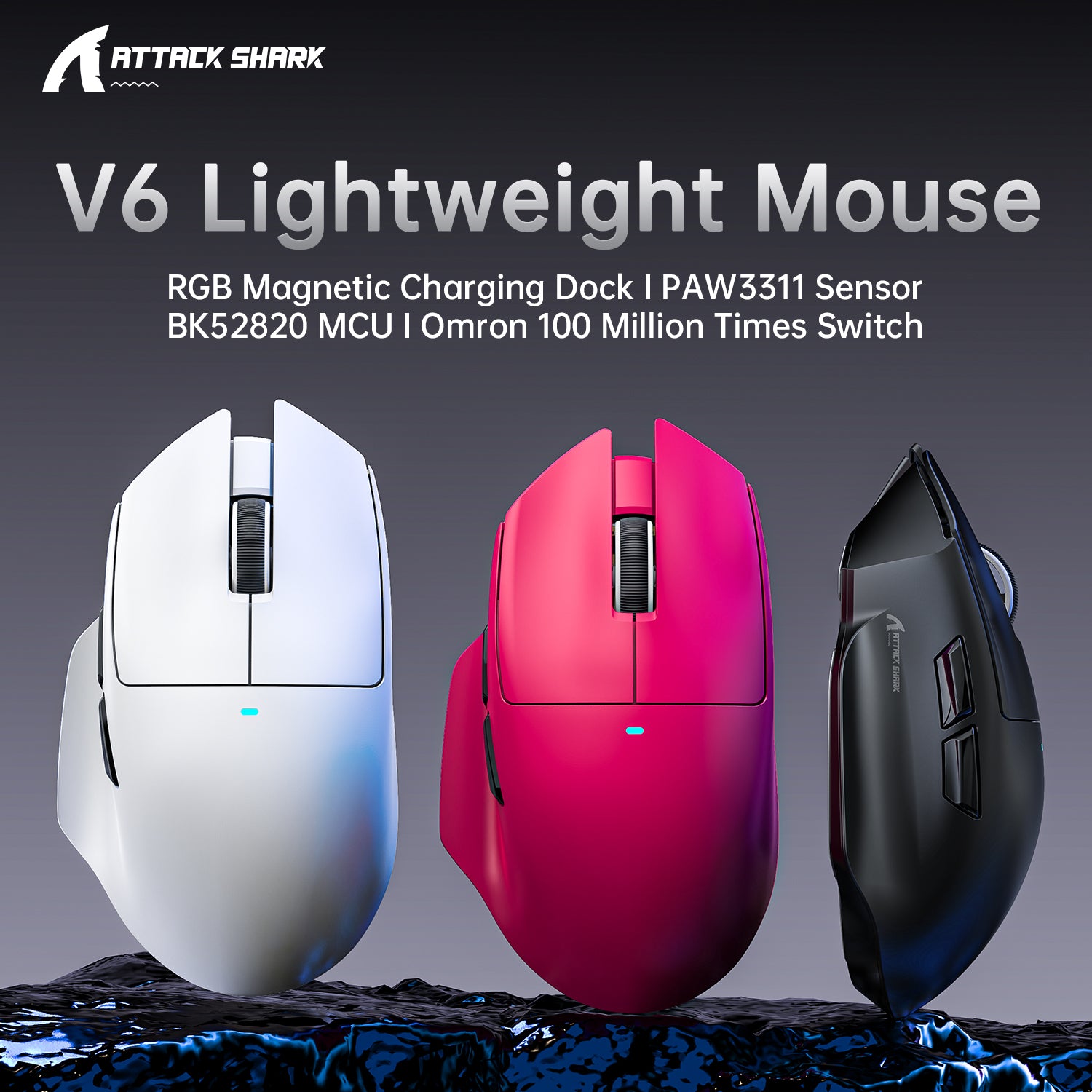ATTACK SHARK V6 Ultra-Light Tri-Mode Gaming Mouse