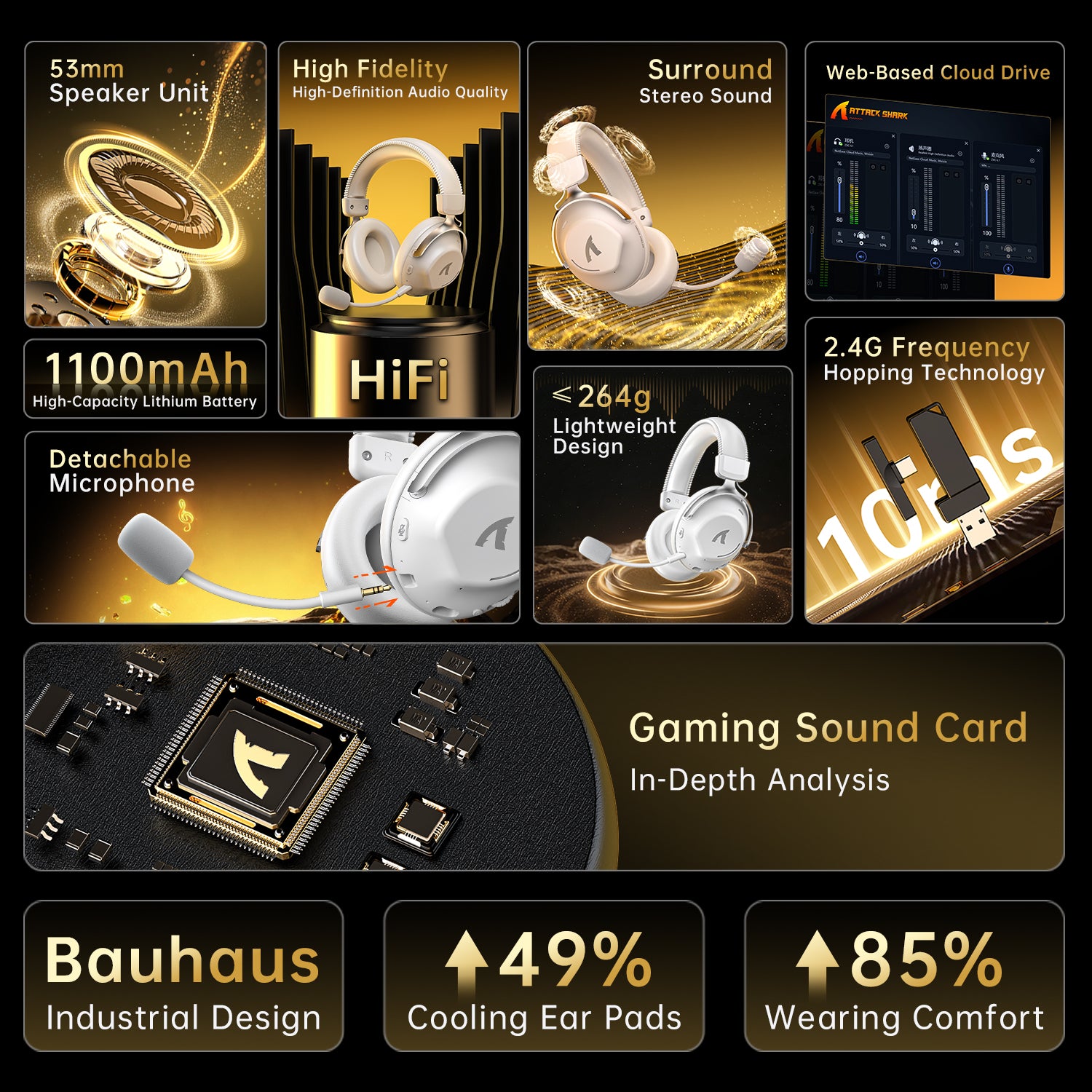 Auriculares inalámbricos para juegos ATTACK SHARK L50PRO con conexión de triple modo