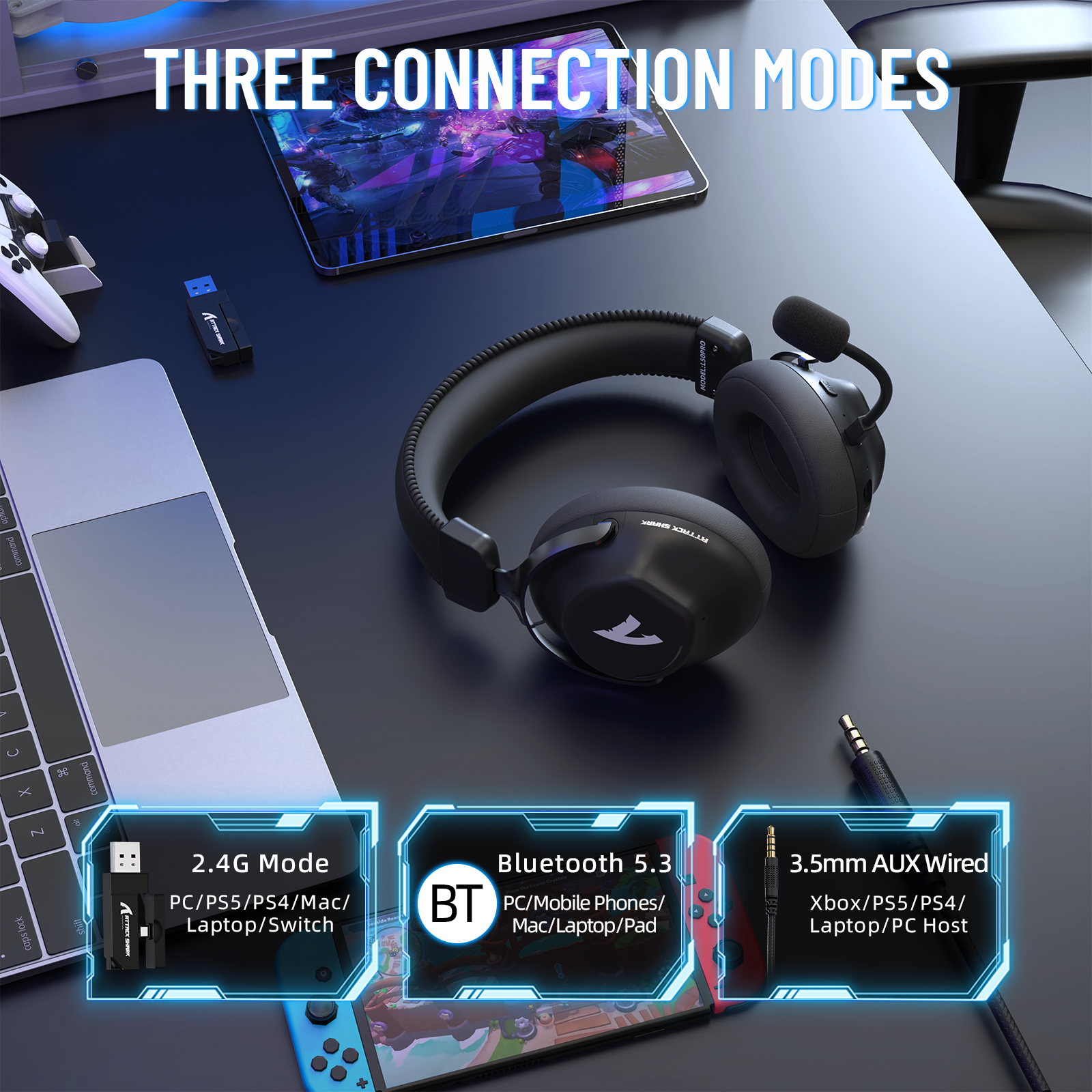 ATTACK SHARK L50PRO Tri-Mode Wireless Gaming Headset
