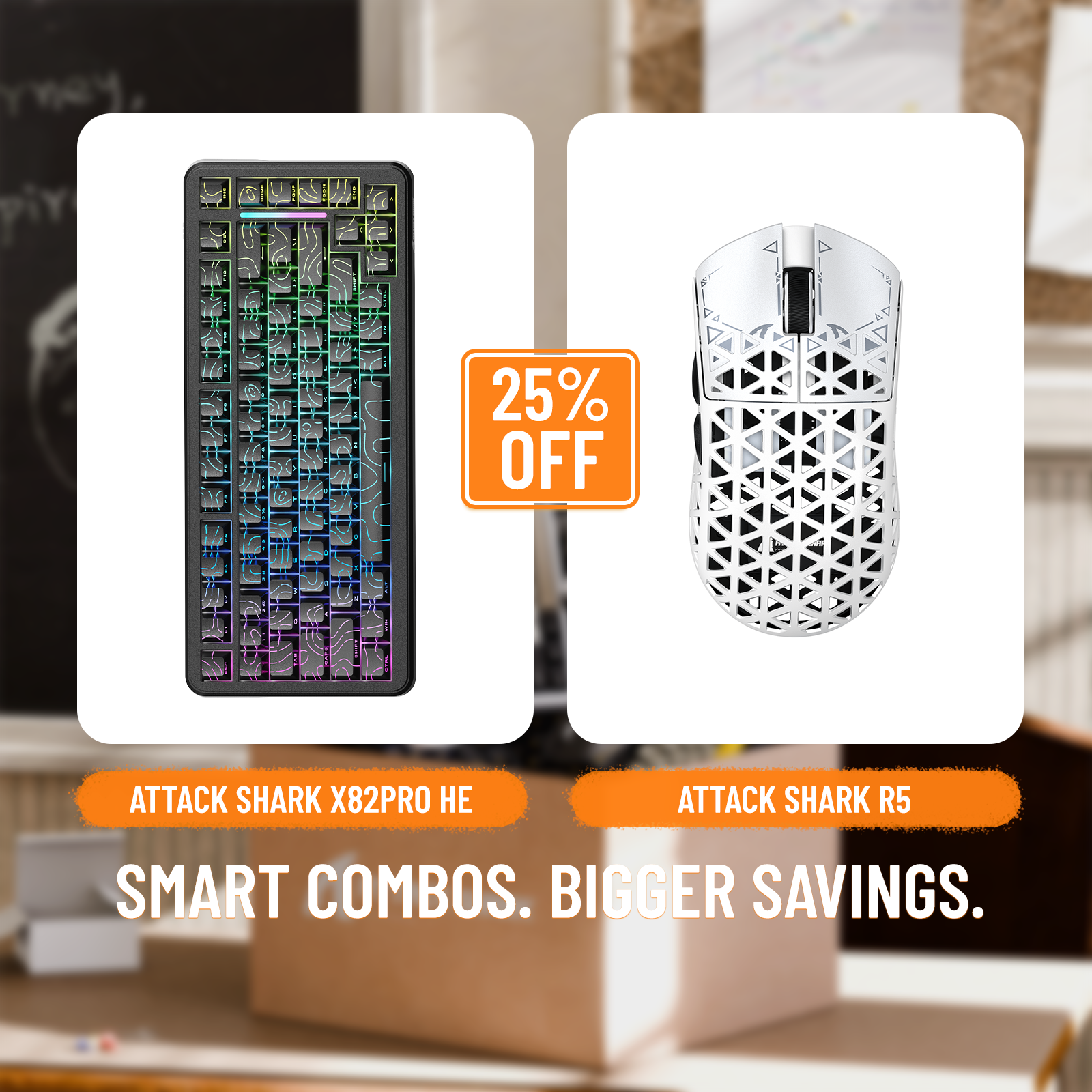 Pack clavier ATTACK SHARK X82PRO HE à déclenchement rapide et souris de jeu sans fil en fibre de carbone R5