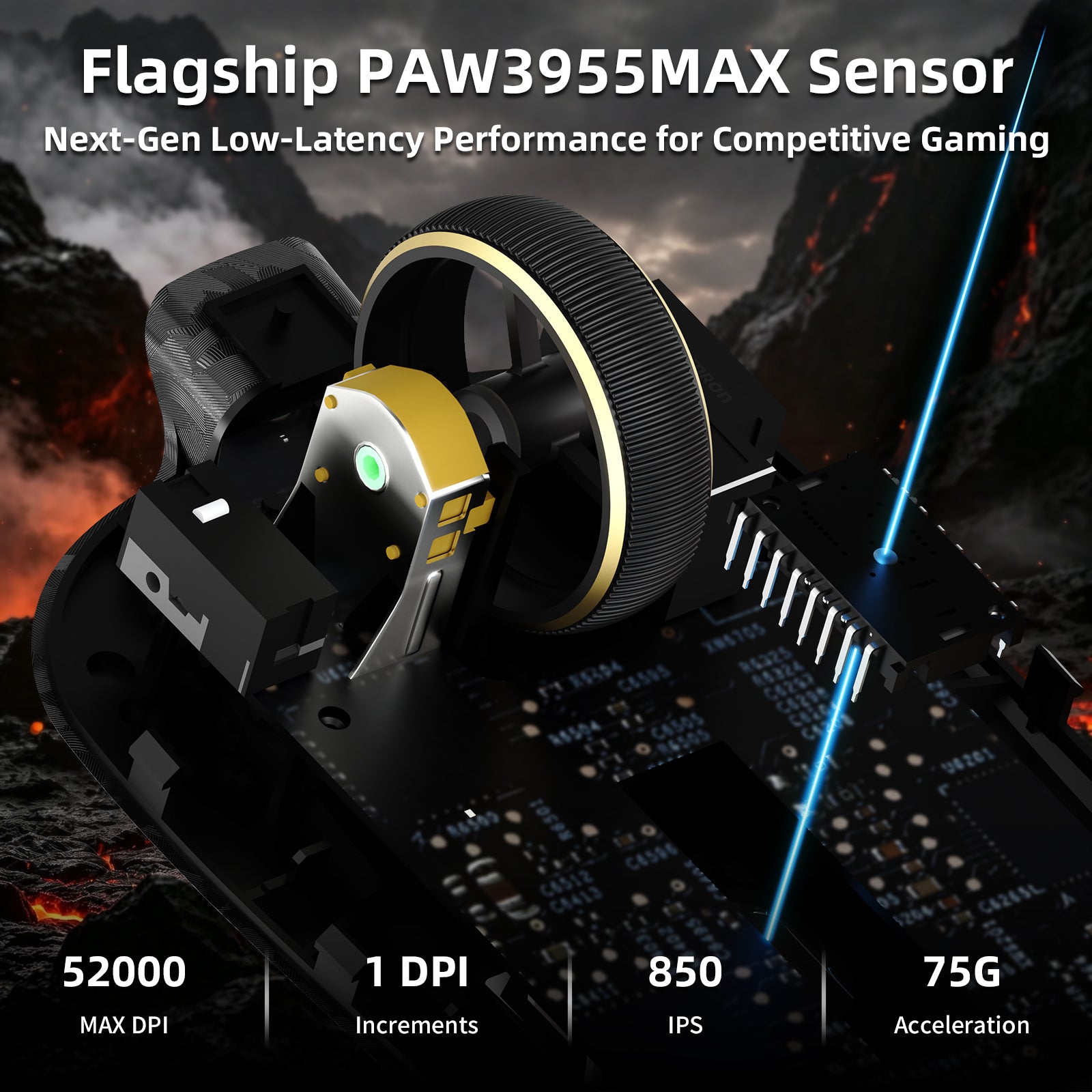 ATTACK SHARK RS3 ULTRA 카본 파이버 무선 PAW3955MAX 게이밍 마우스 C06 Ultra LED 케이블 포함