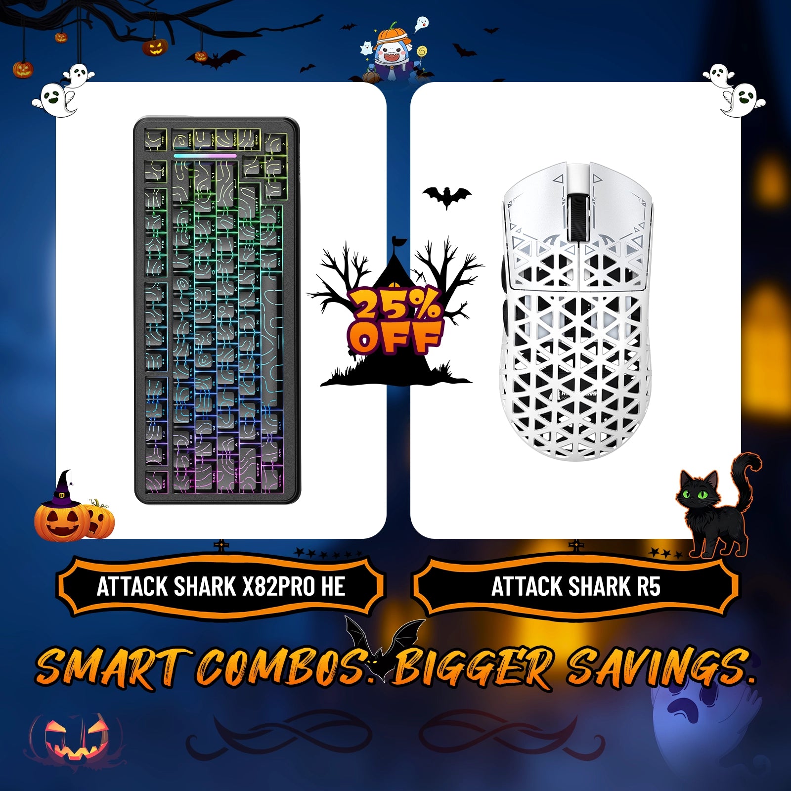 ATTACK SHARK X82PRO HE Rapid Trigger-Tastatur + R5 Carbon Fiber Wireless Gaming-Maus im Bundle