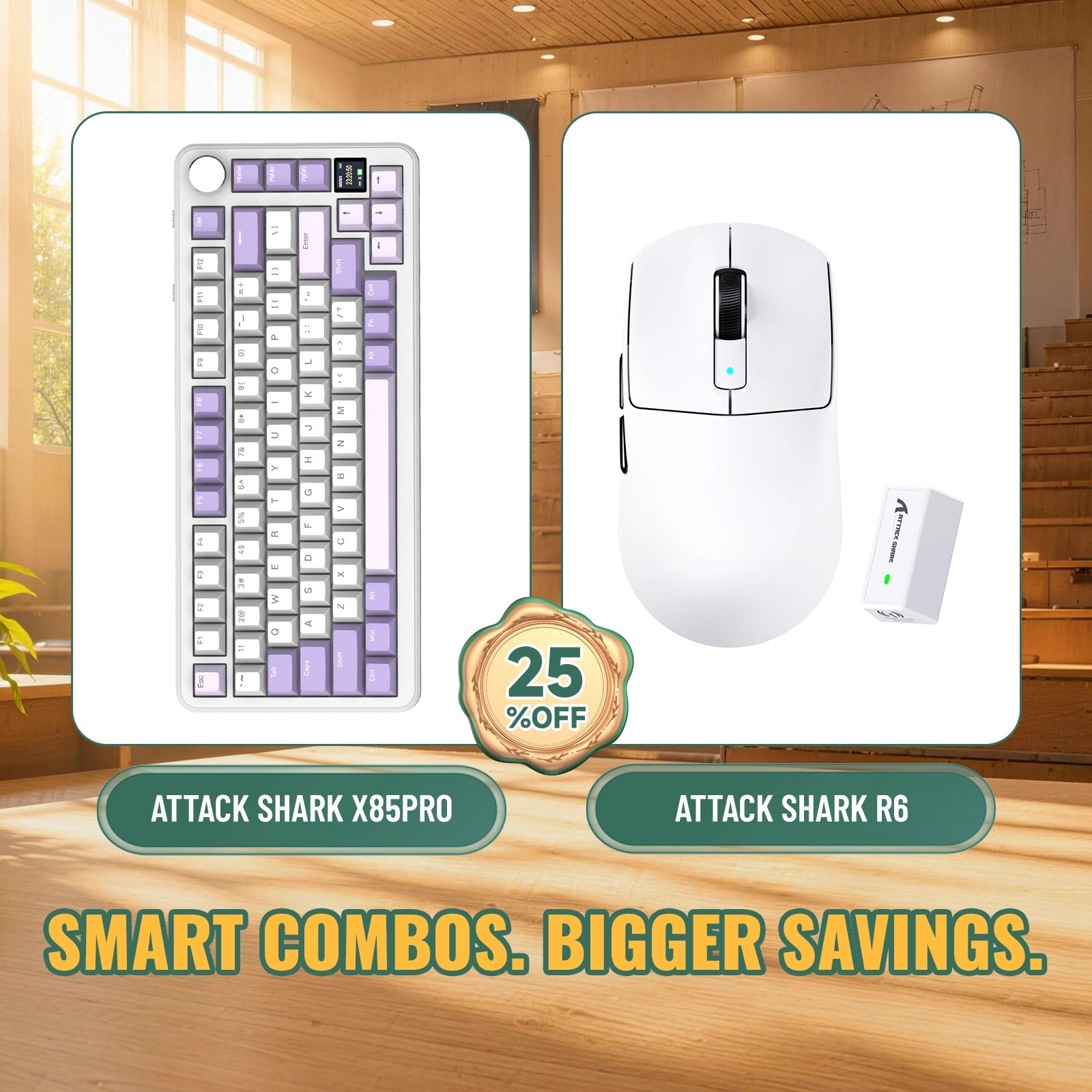 Paquete ATTACK SHARK X85PRO teclado mecánico tri-modo con junta + ratón para juegos inalámbrico R6