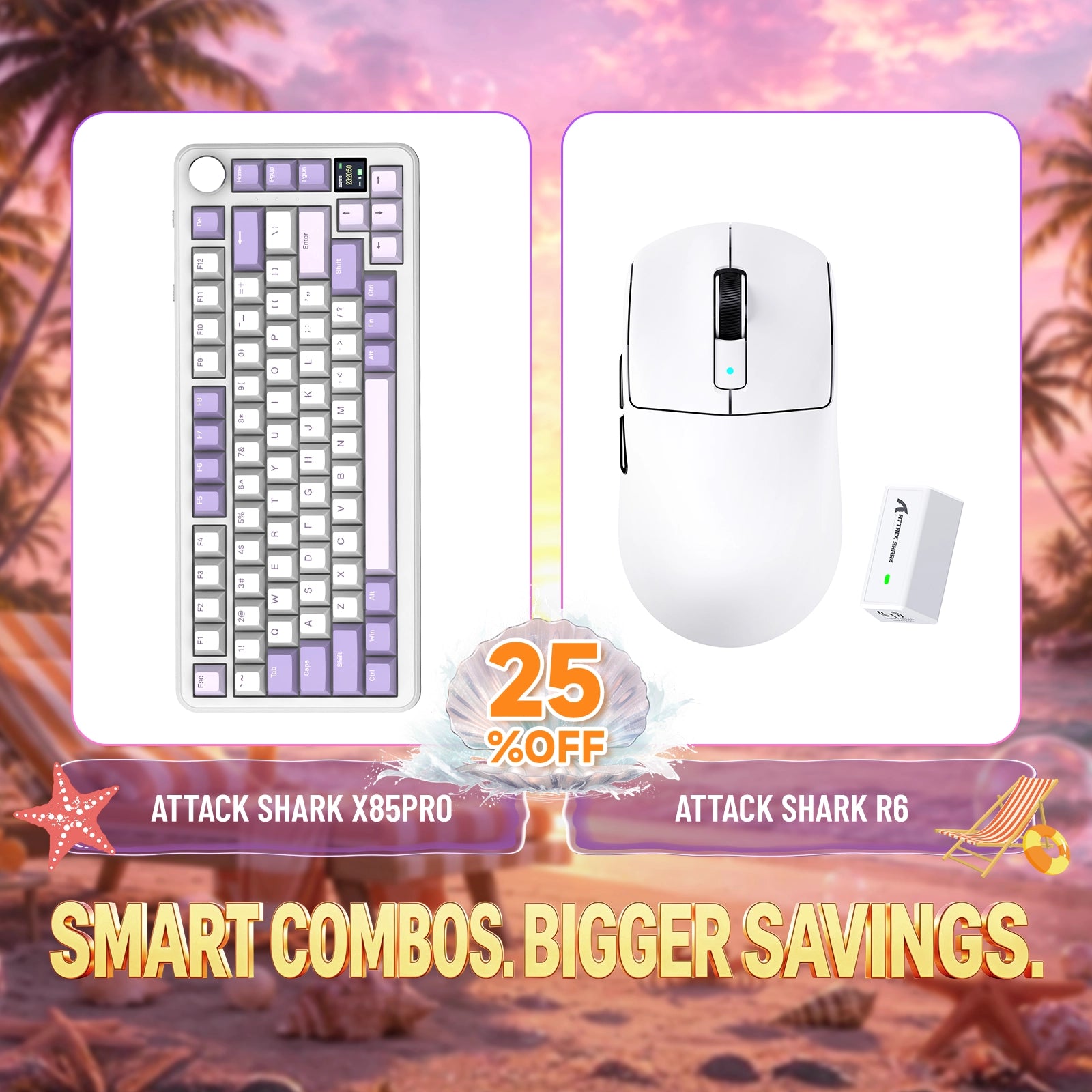 ATTACK SHARK X85PRO Tri-mode Mechaniczna klawiatura z uszczelką + zestaw bezprzewodowej myszy do gier R6