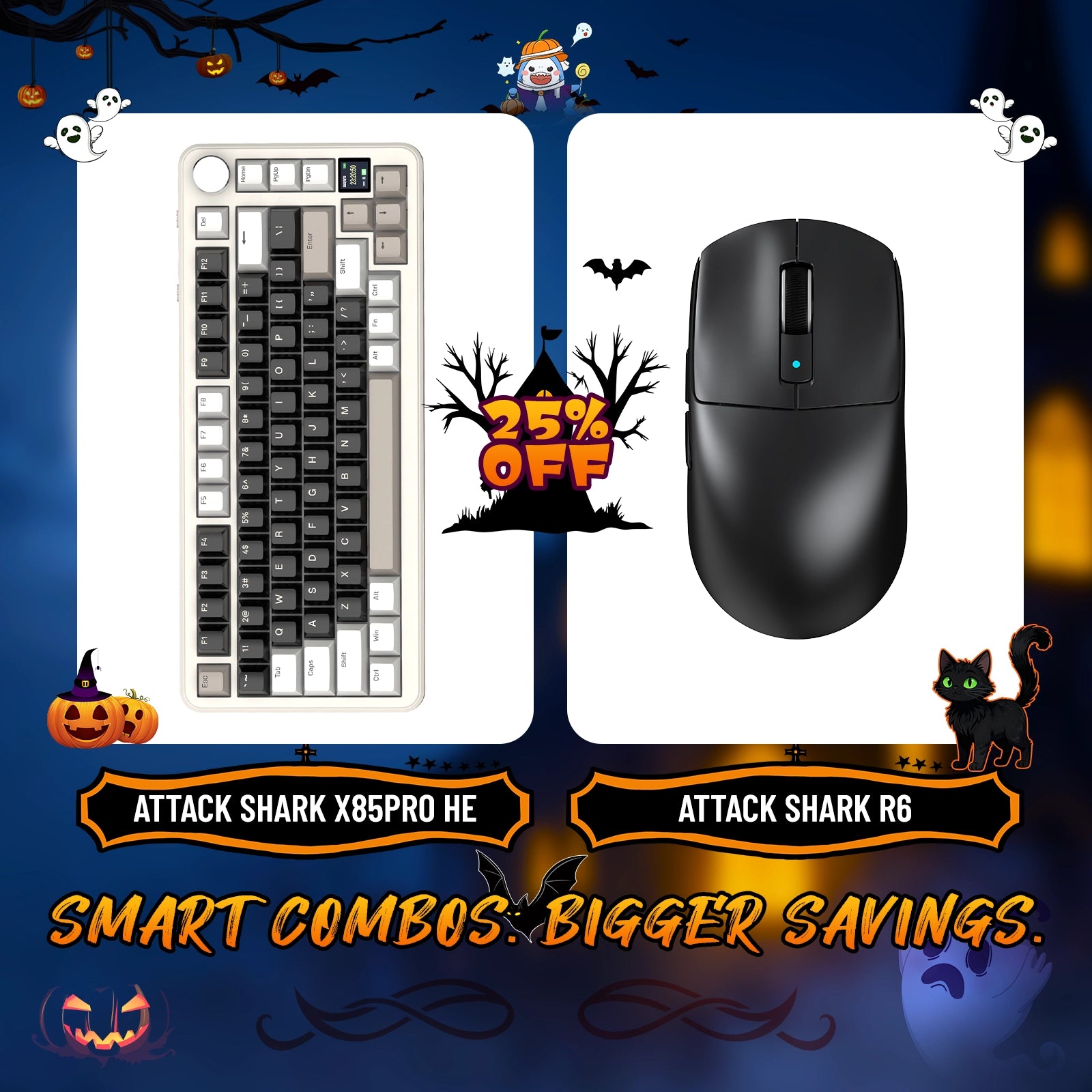 ATTACK SHARK X85PRO Tri-Mode Gasket Mechanische Tastatur + R6 Kabellose Gaming-Maus im Bundle