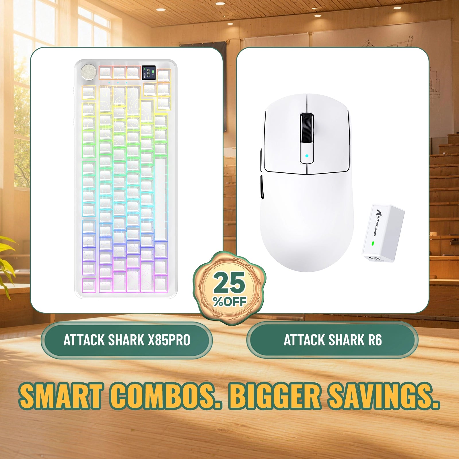 Paquete ATTACK SHARK X85PRO teclado mecánico tri-modo con junta + ratón para juegos inalámbrico R6