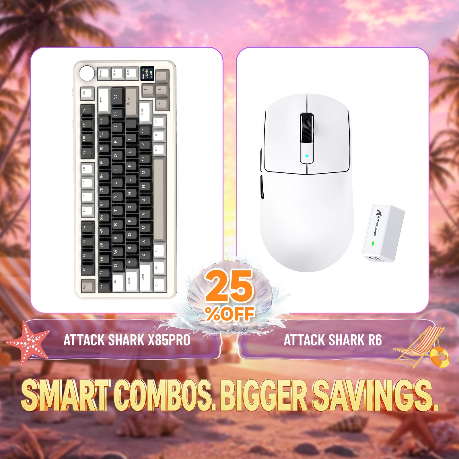 ATTACK SHARK X85PRO Tri-mode Mechaniczna klawiatura z uszczelką + zestaw bezprzewodowej myszy do gier R6